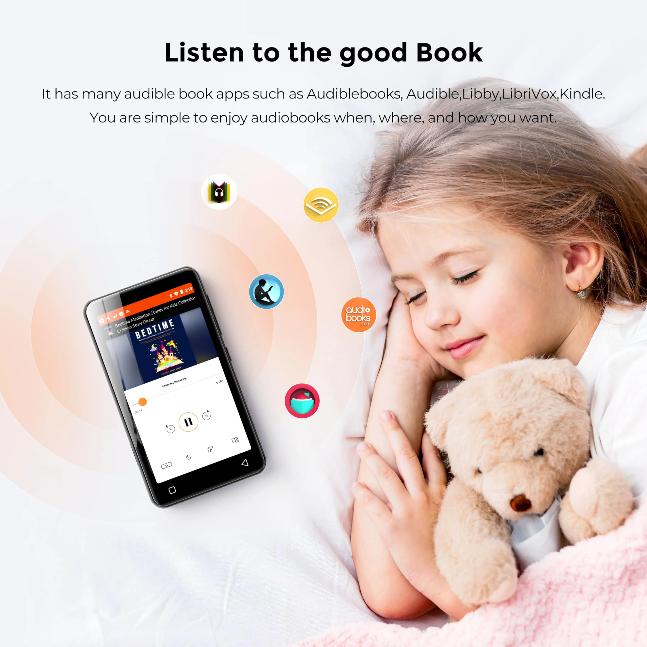 160GB MP3 Player with Bluetooth and WiFi, innioasis Music Player with Spotify,Pandora,Amazon Music,4" Touch Screen Android MP4 MP3 Player for Kids with Libby,Audible,Spotify Kids(Black) 160GB Black - Image 3