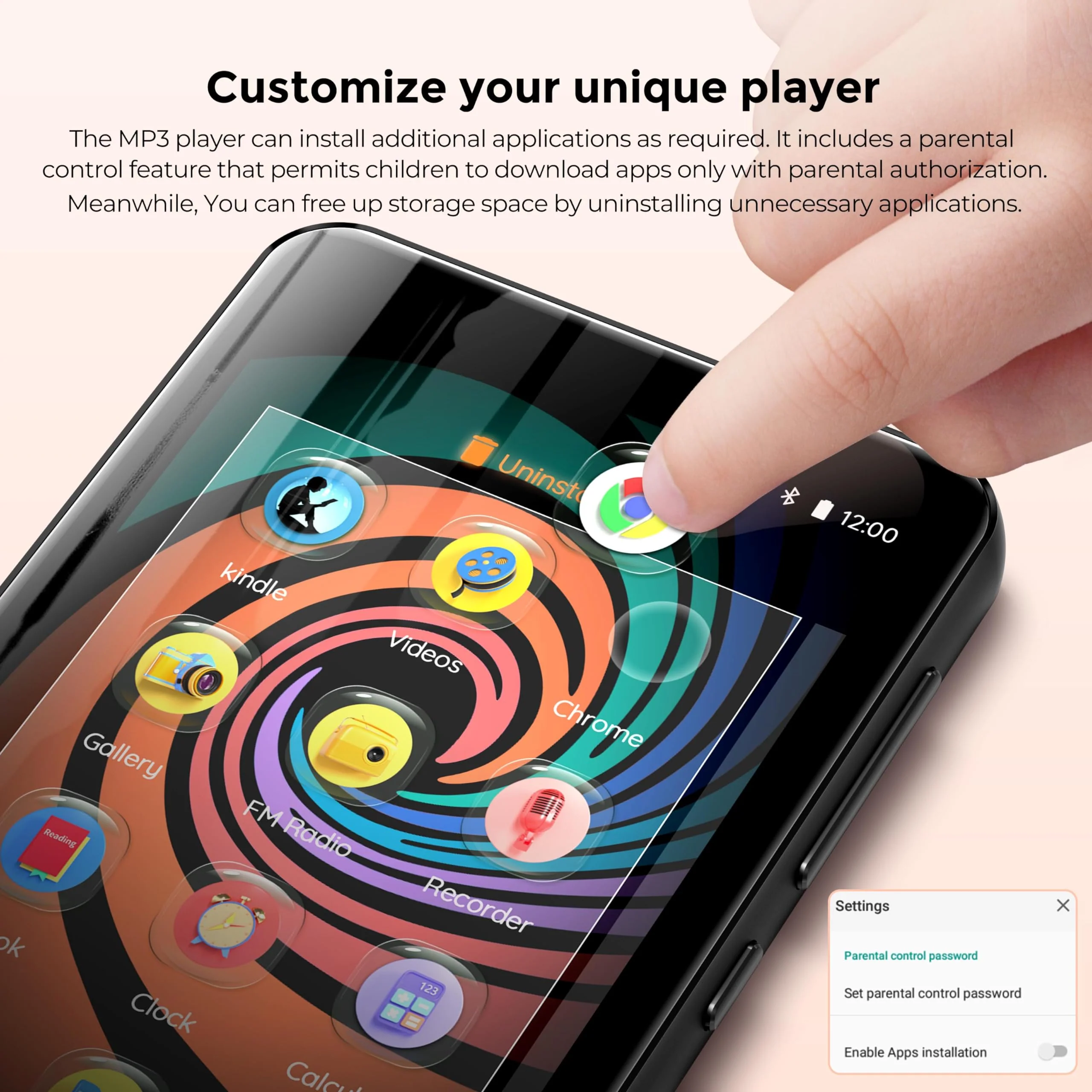160GB MP3 Player with Bluetooth and WiFi, innioasis Music Player with Spotify,Pandora,Amazon Music,4" Touch Screen Android MP4 MP3 Player for Kids with Libby,Audible,Spotify Kids(Black) 160GB Black - Image 4