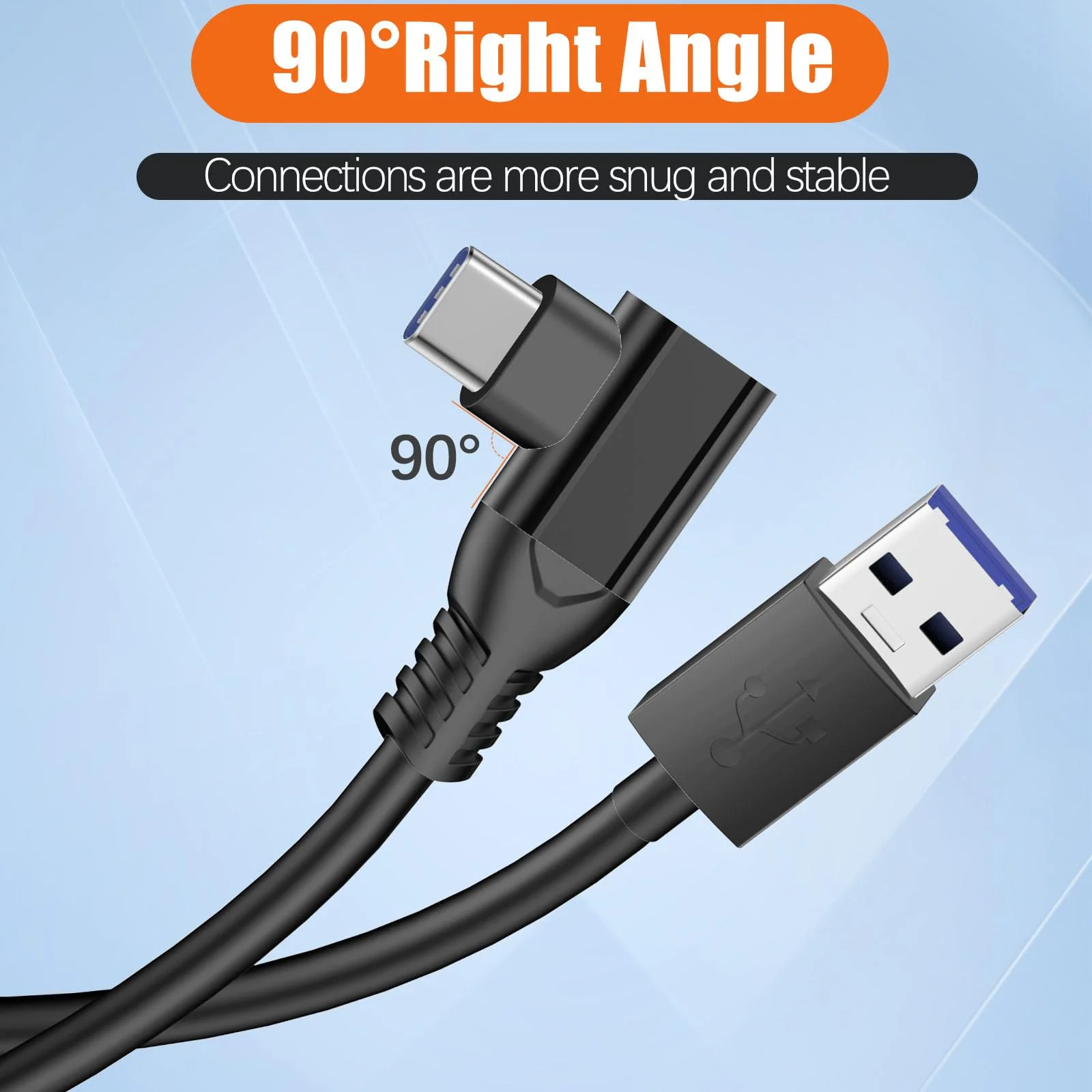16FT Right Angle USB C Cable for Meta Oculus Quest 3 2 Pro Pico 4 VR Link Cable,USB 3.0 High Speed PC Data Transfer Long Extention Cord for Virtual Reality Headset to PC Steam Gaming Accessories Black - Image 2