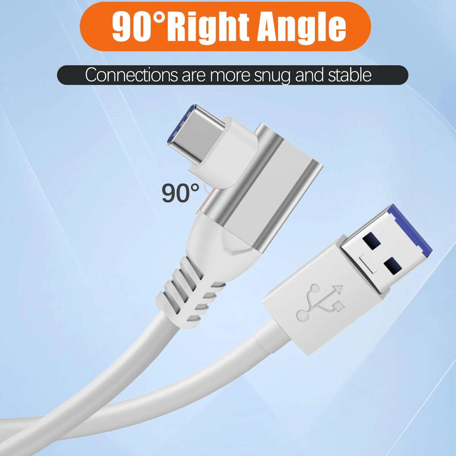 16FT Right Angle USB C Cable for Meta Oculus Quest 3 2 Pro Pico 4 VR Link Cable,USB 3.0 High Speed PC Data Transfer Long Extention Cord for Virtual Reality Headset to PC Steam Gaming Accessories White - Image 2
