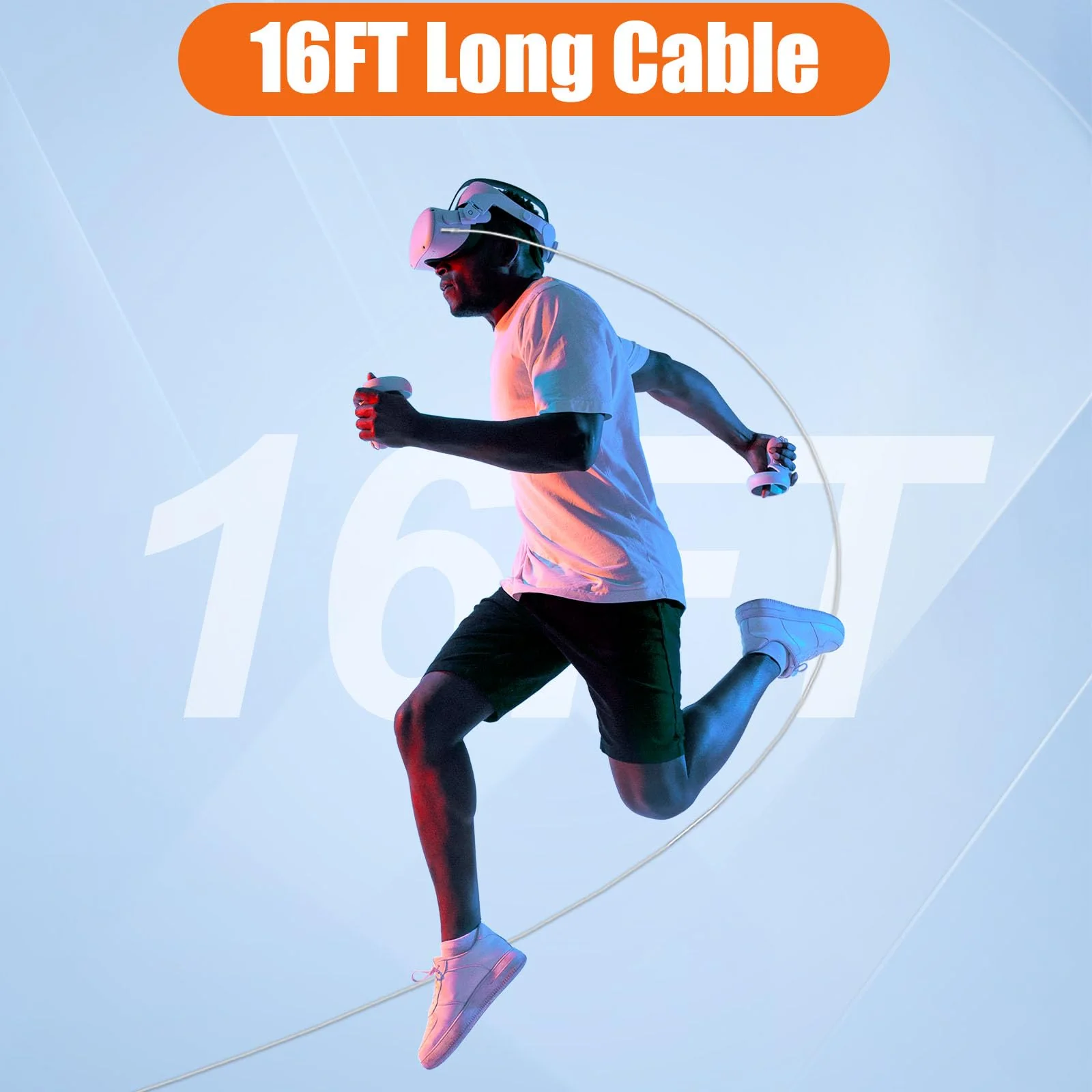 16FT Right Angle USB C Cable for Meta Oculus Quest 3 2 Pro Pico 4 VR Link Cable,USB 3.0 High Speed PC Data Transfer Long Extention Cord for Virtual Reality Headset to PC Steam Gaming Accessories White - Image 6