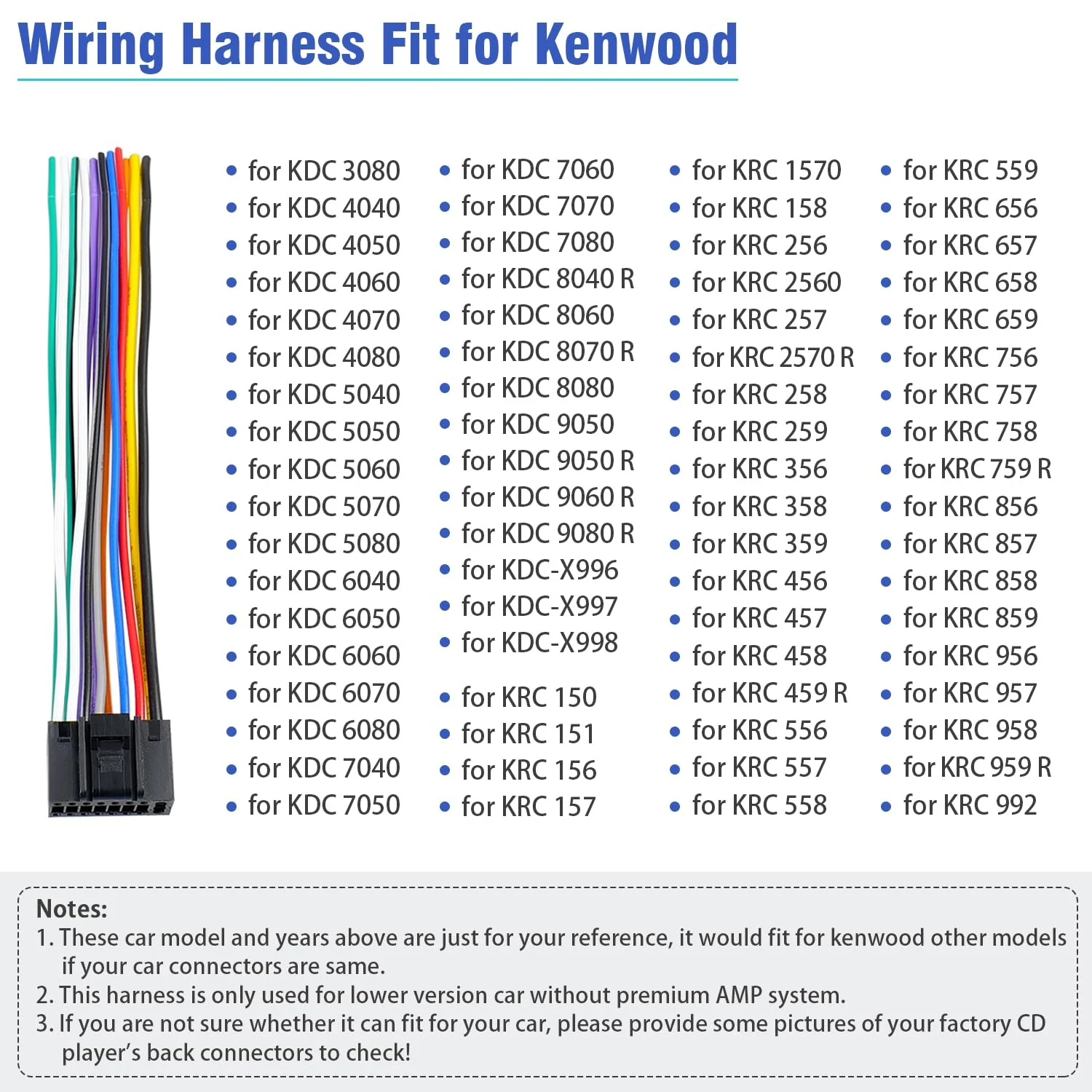 16Pin Radio Wire Harness Compatible with Kenwood ISO Stereo Wiring Harness Plug, Fit for KDC KRC Car Radio Adapter Non AMP - Image 2