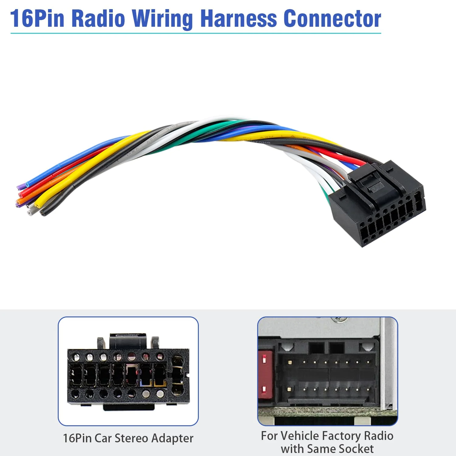 16Pin Radio Wire Harness Compatible with Kenwood ISO Stereo Wiring Harness Plug, Fit for KDC KRC Car Radio Adapter Non AMP - Image 3