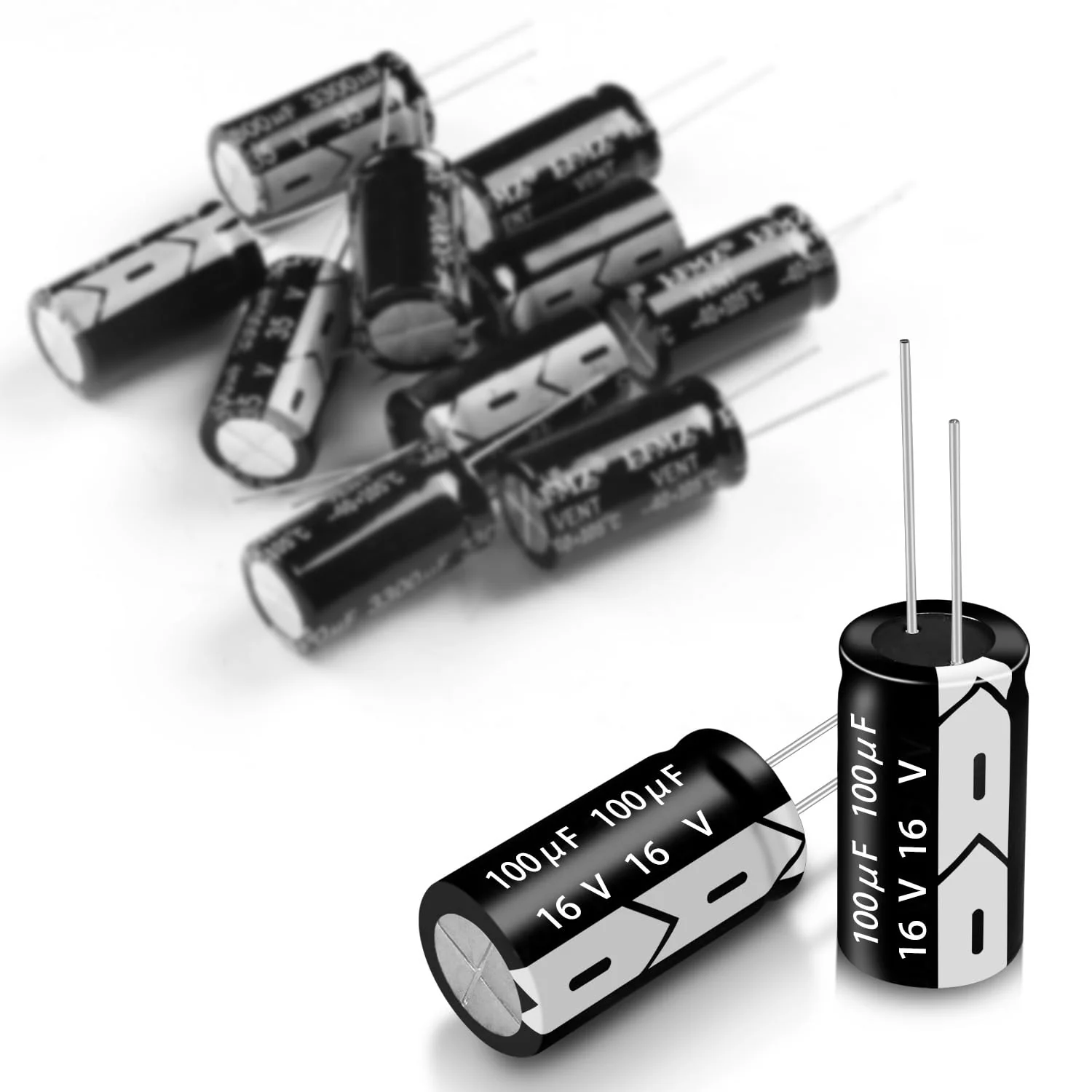 16V 100µF 50/60HZ Electrolytic Capacitors, Aluminium Electrolytic Capacitors, 5 x 11 mm, Capacitors 100uF 16V, Suitable for a Wide Range of Electronic Applications, Switching Power Supplies (20 Pieces 100µF 16V - Image 4