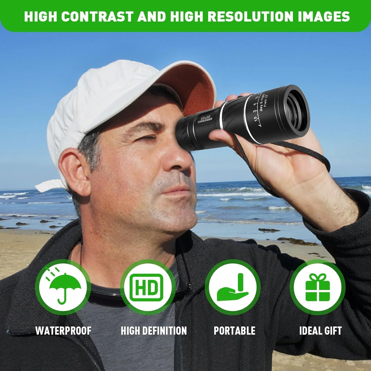 16X52 Mini Monocular Telescope High Powered for Adults, Birthday Gifts for Men Dad Him Husband Teen Boys, BAK4 & FMC Prism Scope for Birdwatching Outdoors Hunting, Cool Gadgets for Men 16×52 - Image 4