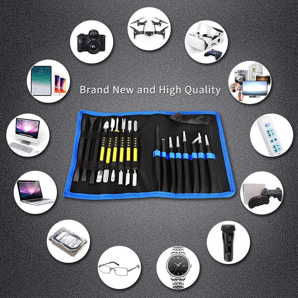 17 in 1 Electronics Repair Tools Opening Pry Tool Kit with Dual Ends Metal Spudgers and Black Tweezers for iPad Tablets Laptop Electronics Device Mobile Phone - Image 2