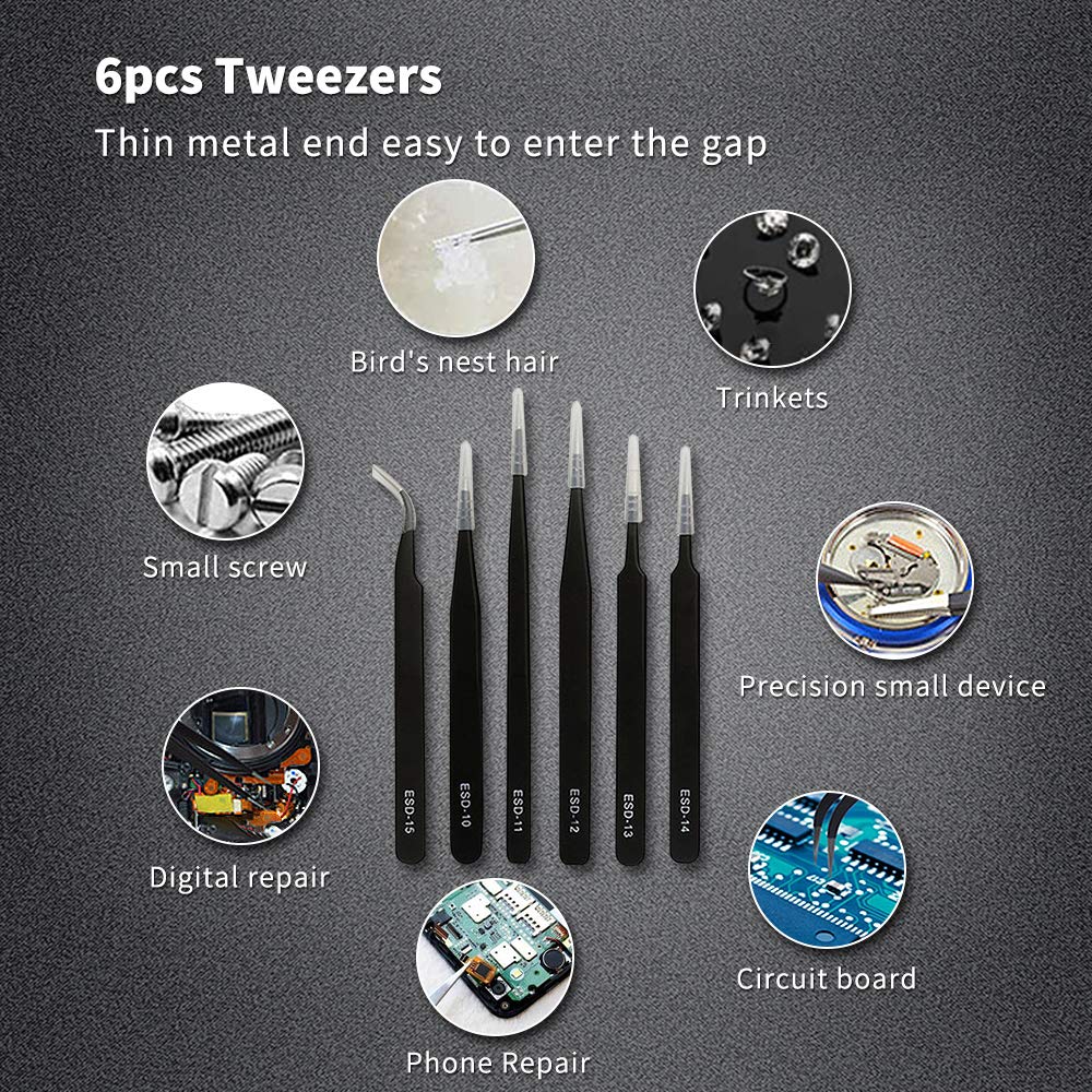 17 in 1 Electronics Repair Tools Opening Pry Tool Kit with Dual Ends Metal Spudgers and Black Tweezers for iPad Tablets Laptop Electronics Device Mobile Phone - Image 5