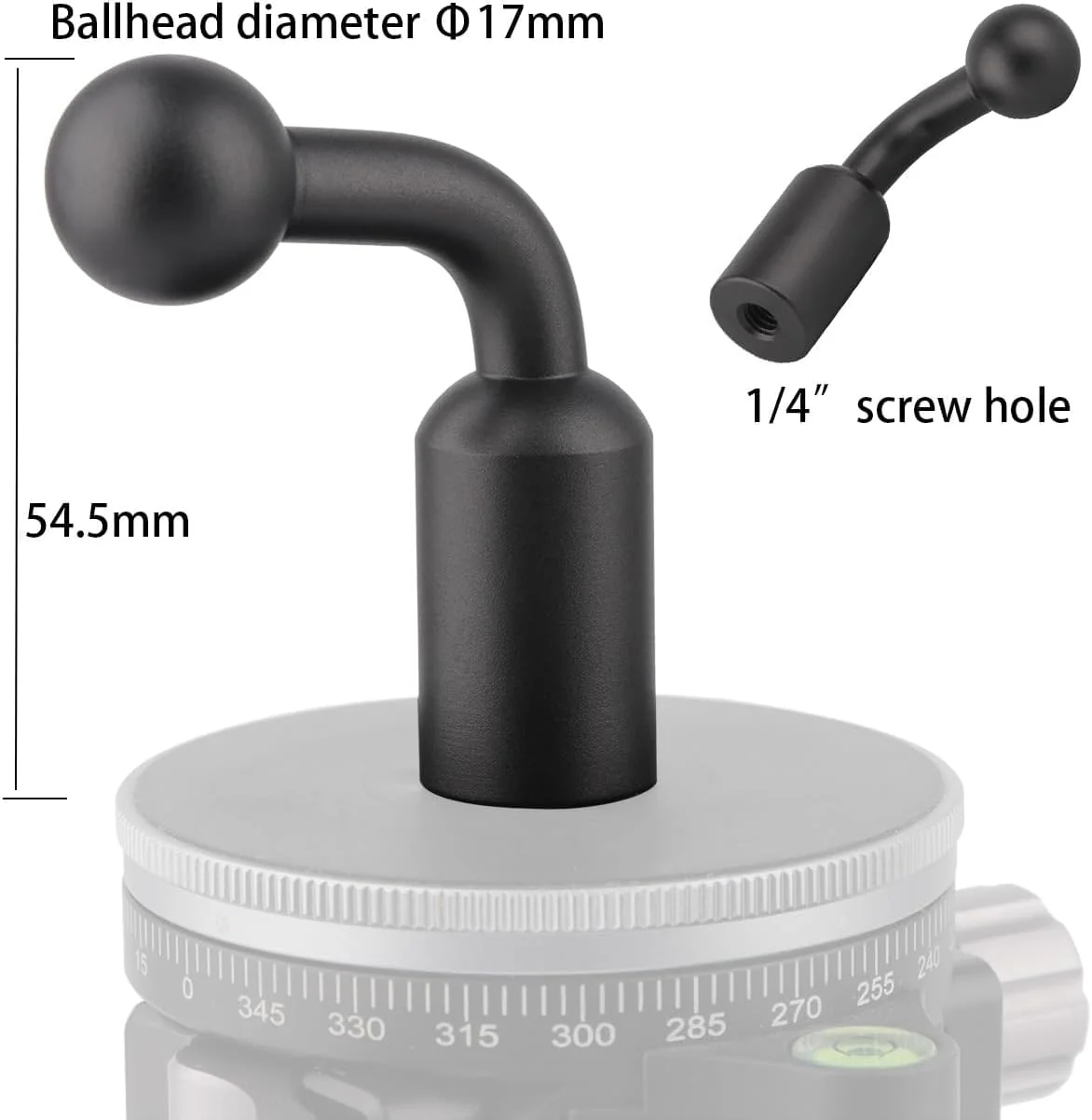 17mm Ball to 1/4 inch Female Thread Vertical Mount Adapter, Aluminum Alloy (2PCS) - Image 3