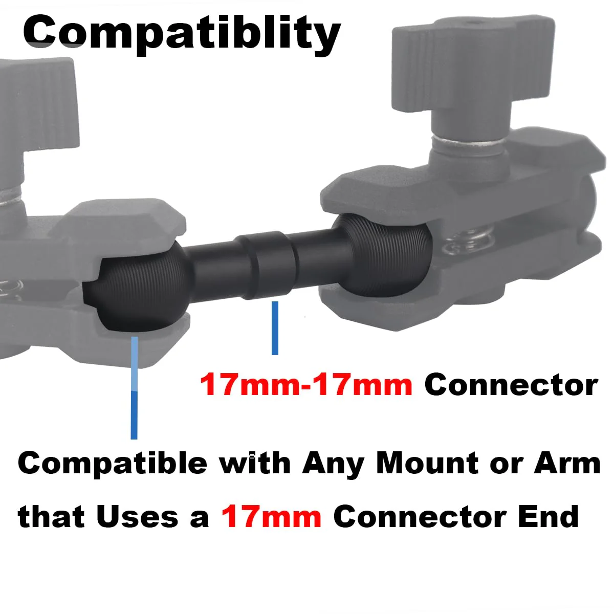 17mm to 17mm Double Ball Extender Bar Mount for GPS Cell Phone Action Camera on Motocycle Vehicles, Corrugated Ball Anti-Slip Design, 58mm Long - Image 4