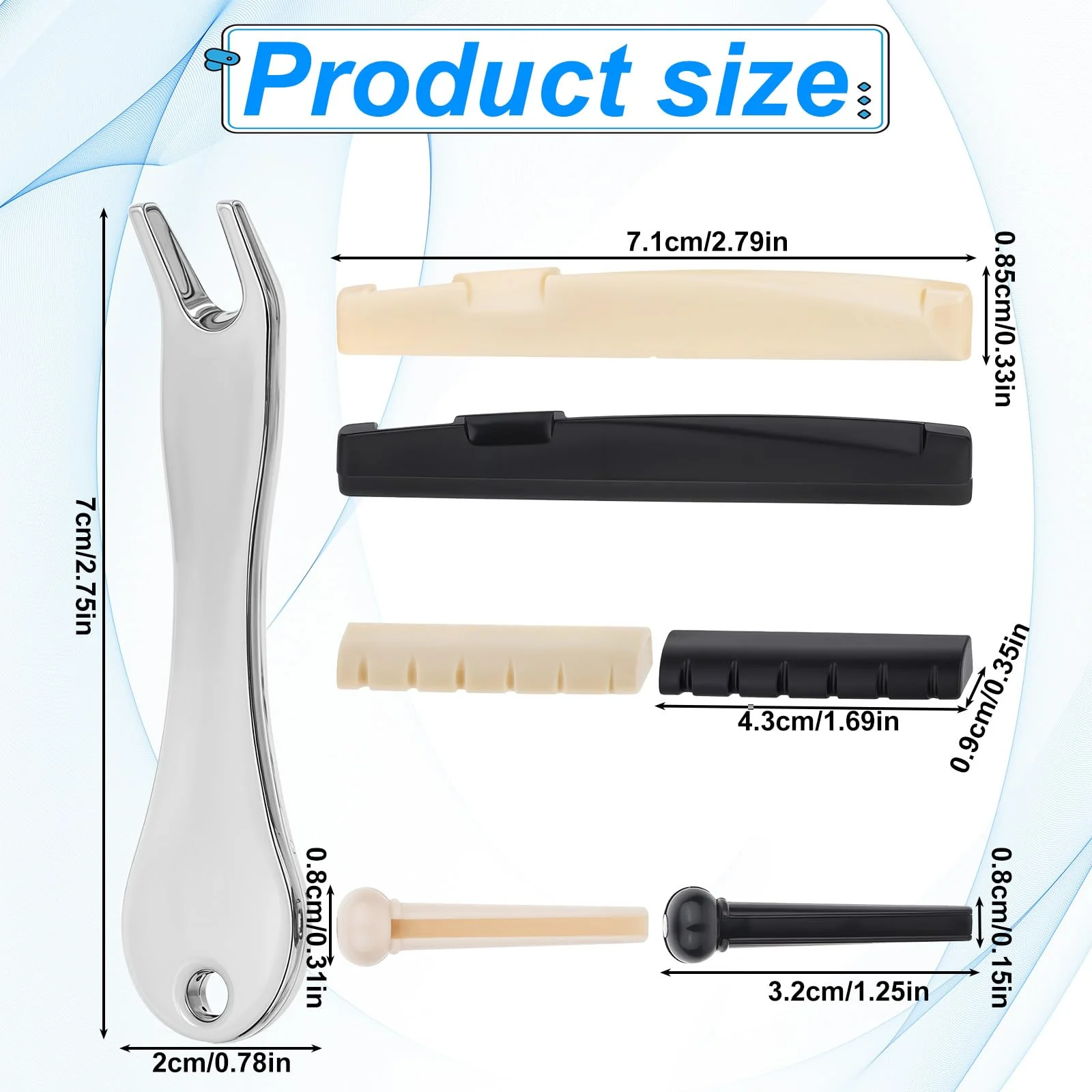 17pcs Guitar Bridge Pins, Acoustic Guitar Pegs Bridge Pins Guitar String Pegs Acoustic Guitar Bridge Pins Puller Peg Remover Guitar Brass Replacement Parts Acoustic Guitar Bridge Saddle Nut Remover - Image 2