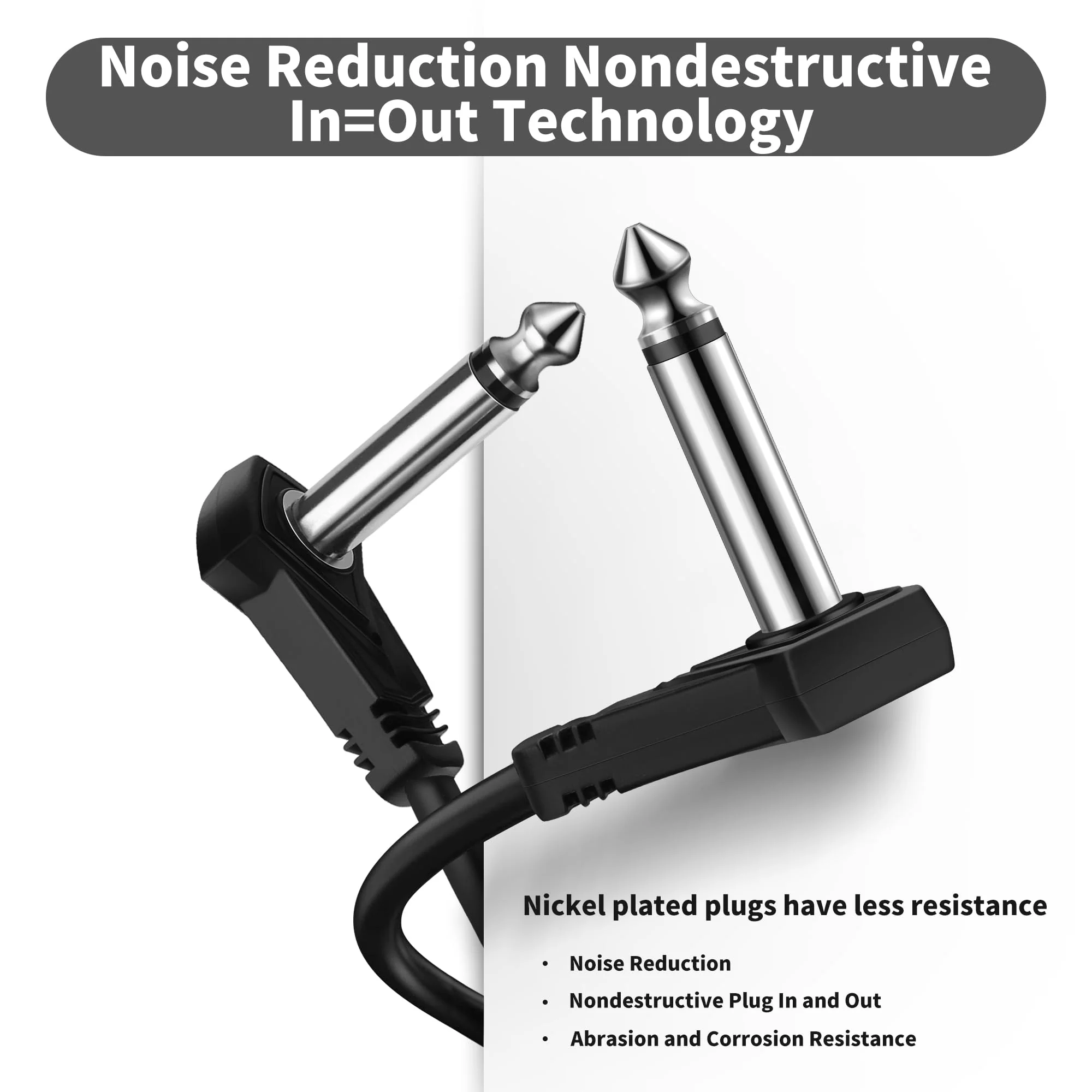 18 Inch Guitar Patch Cables, 45 cm Black Guitar Pedal Cable Effect Cable Cord, 1/4" inch TS Low Profile Right Angle Patch Cable for Guitar Effect Pedal 45CM C-style - Image 2