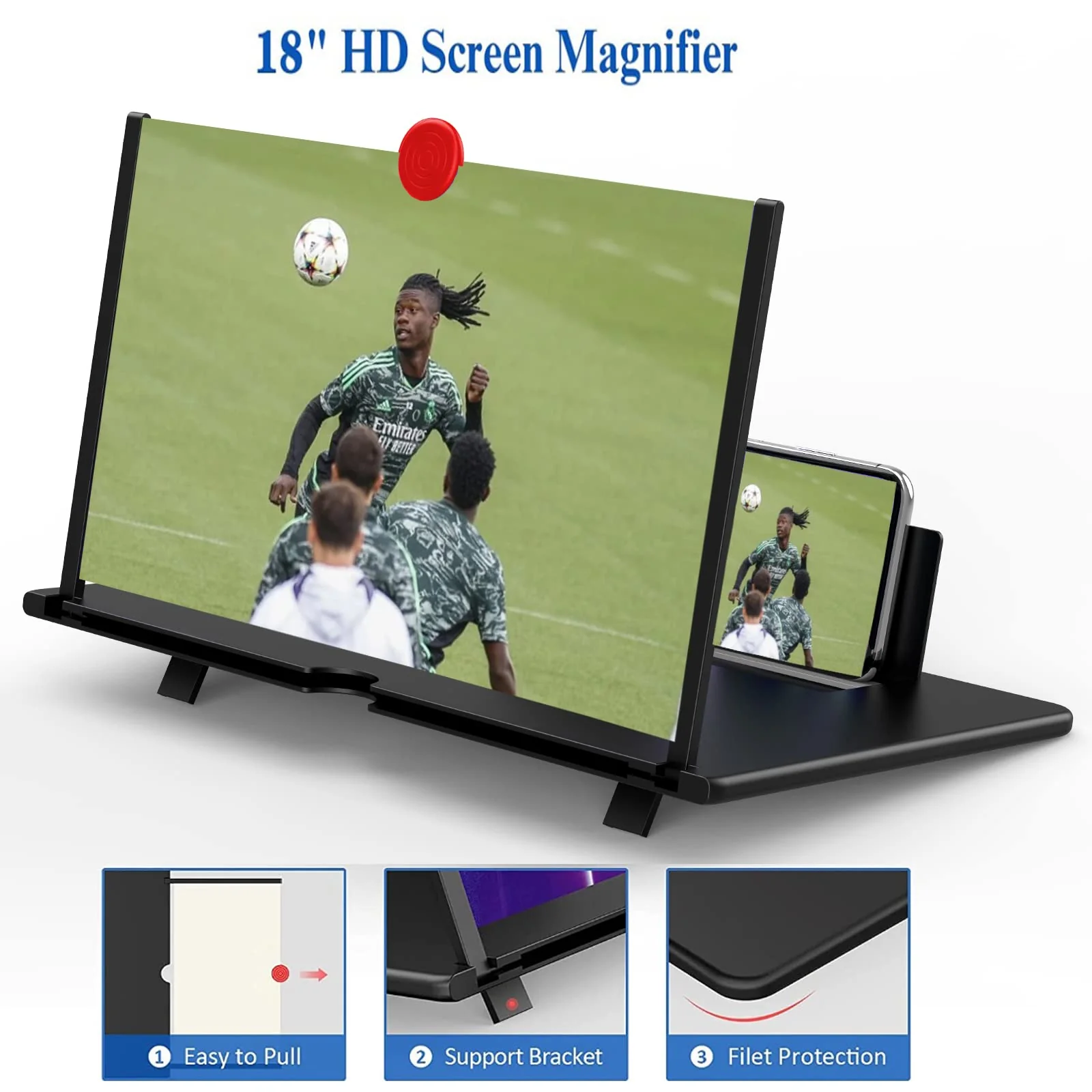 18'' Screen Magnifier for Cell Phone - Fanlory 3D HD Magnifying Screen Enlarger Expanders for Movies, Videos, and Gaming – Foldable Phone Stand with Screen Amplifier – Compatible with All Smartphones - Image 2