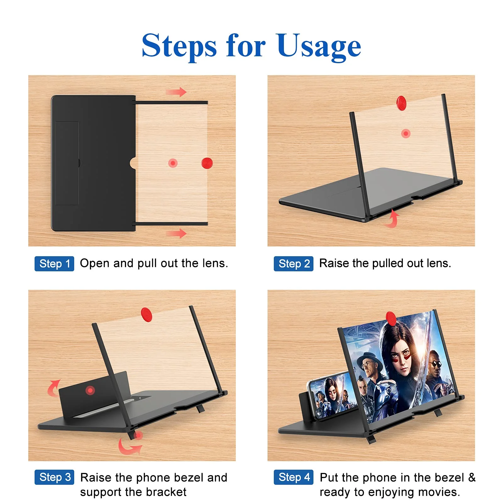 18'' Screen Magnifier for Cell Phone - Fanlory 3D HD Magnifying Screen Enlarger Expanders for Movies, Videos, and Gaming – Foldable Phone Stand with Screen Amplifier – Compatible with All Smartphones - Image 4