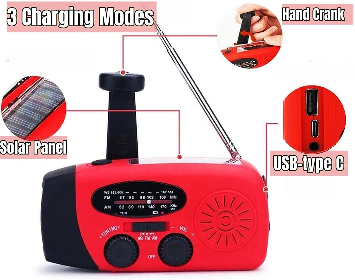 18500mWh/5000mAh Hand Crank Emergency Weather Radio, AM FM NOAA Solar Radio with Led Flashlight and Earphone Jack, Charger for Smartphone, Self Powered Radios with SOS Alarm - Image 4