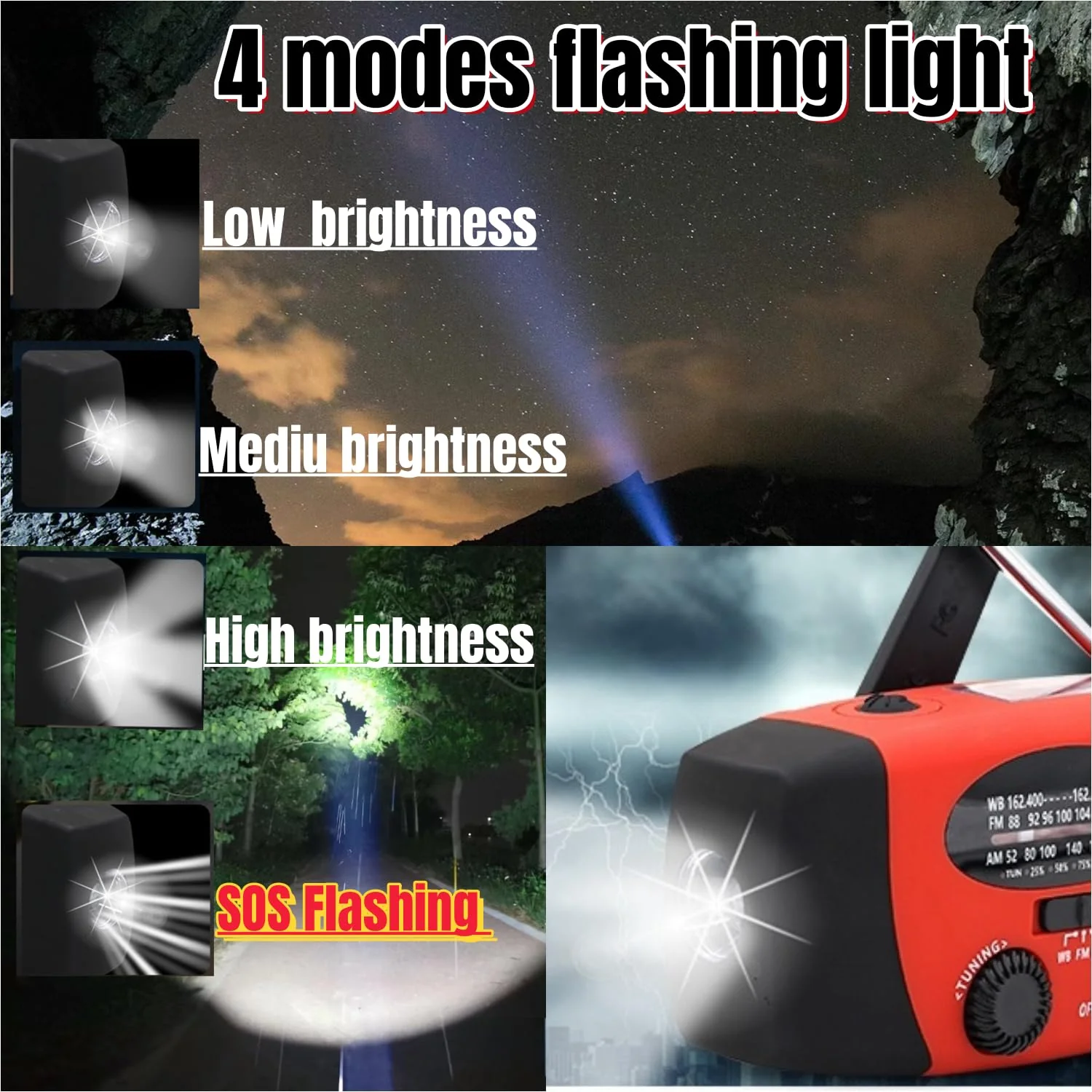 18500mWh/5000mAh Hand Crank Emergency Weather Radio, AM FM NOAA Solar Radio with Led Flashlight and Earphone Jack, Charger for Smartphone, Self Powered Radios with SOS Alarm - Image 5