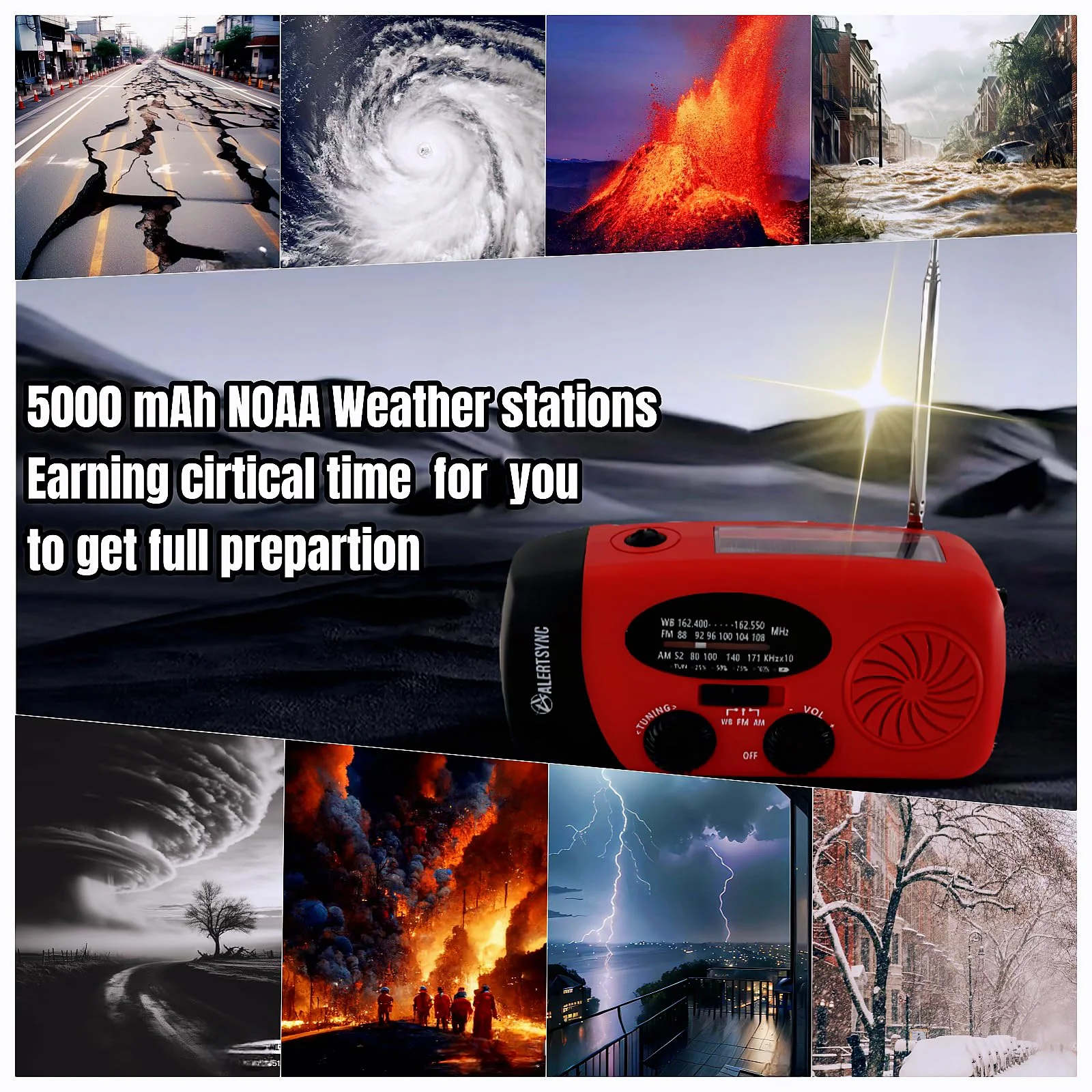 18500mWh/5000mAh Hand Crank Emergency Weather Radio, AM FM NOAA Solar Radio with Led Flashlight and Earphone Jack, Charger for Smartphone, Self Powered Radios with SOS Alarm - Image 6