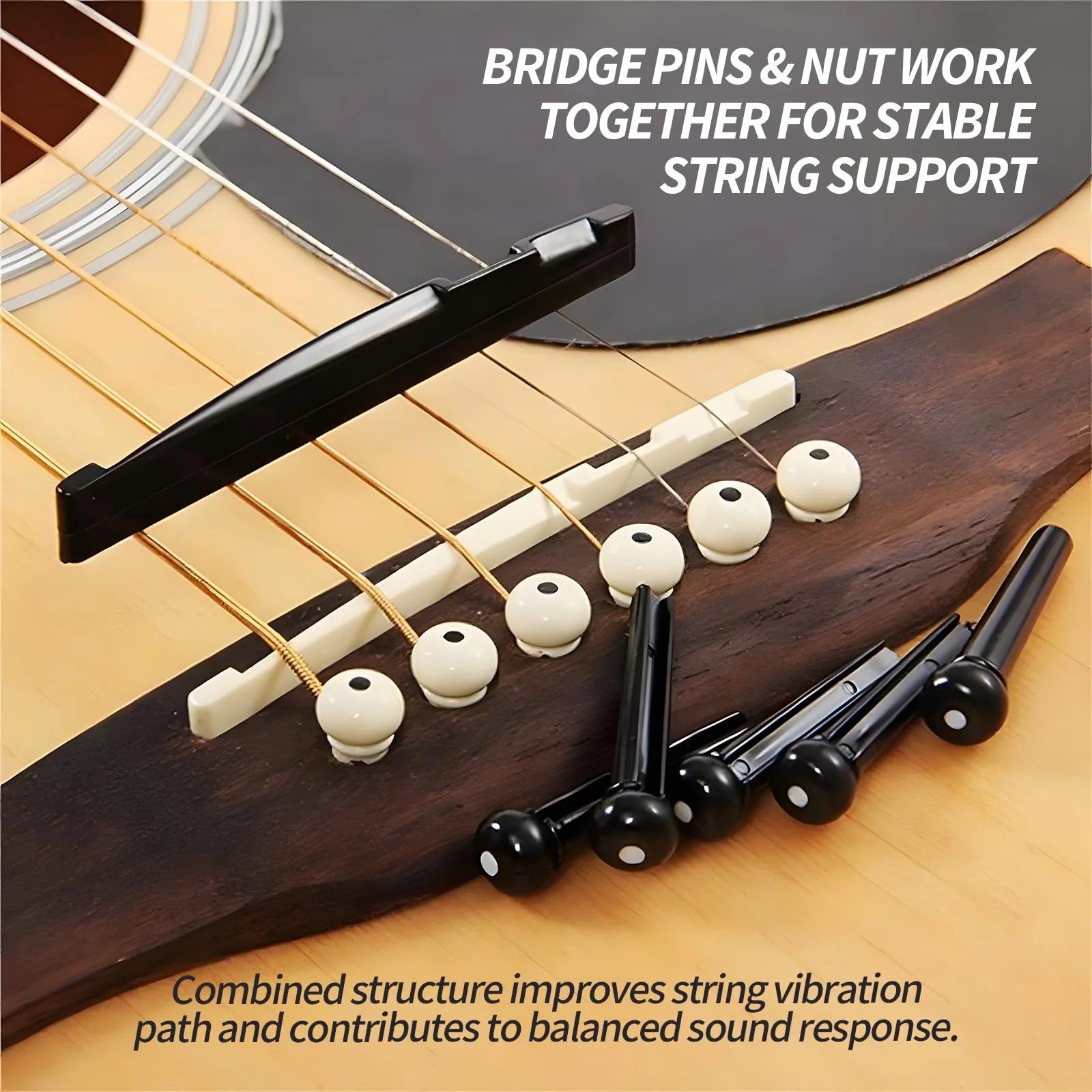 18PCS Acoustic Guitar Bridge Pins with 2 PCS Guitar Bridge Saddle Nut and 1PCS Bridge Pin Puller Remover, Guitar Parts Accessories Replacement Tools (Ivory & Black) 18pcs - Image 4