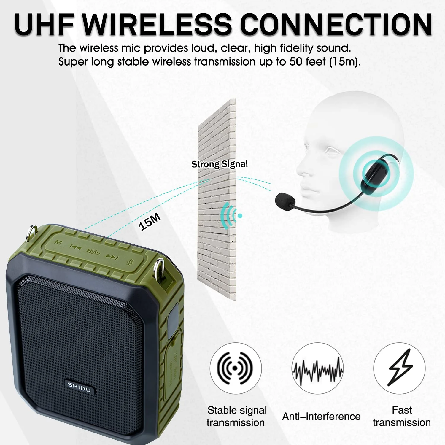 18W Wireless Bluetooth Waterproof Voice Amplifier Portable Headset Microphone with Speaker Small Personal Microphone for Teachers, Outdoors - Image 3