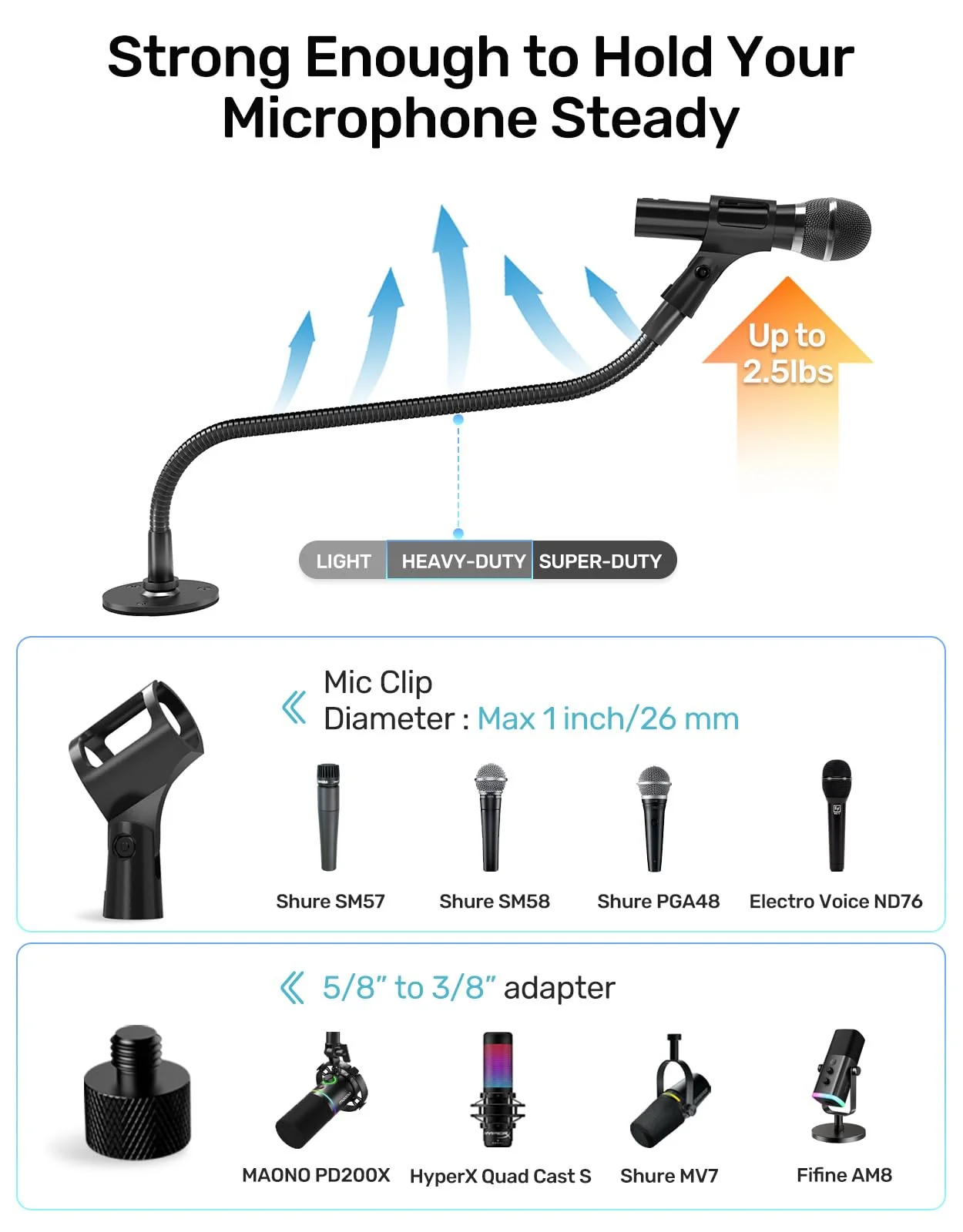 19-inch Gooseneck Microphone Holder Stand, Desktop & Wall Mounted, Heavy Duty Flexible Microphone Arm Stand with Flange Mount Base, Ideal for Podium, Studio, Lecture, Podcast, Gaming, Streaming 19 Inch + Flange Mount - Image 4