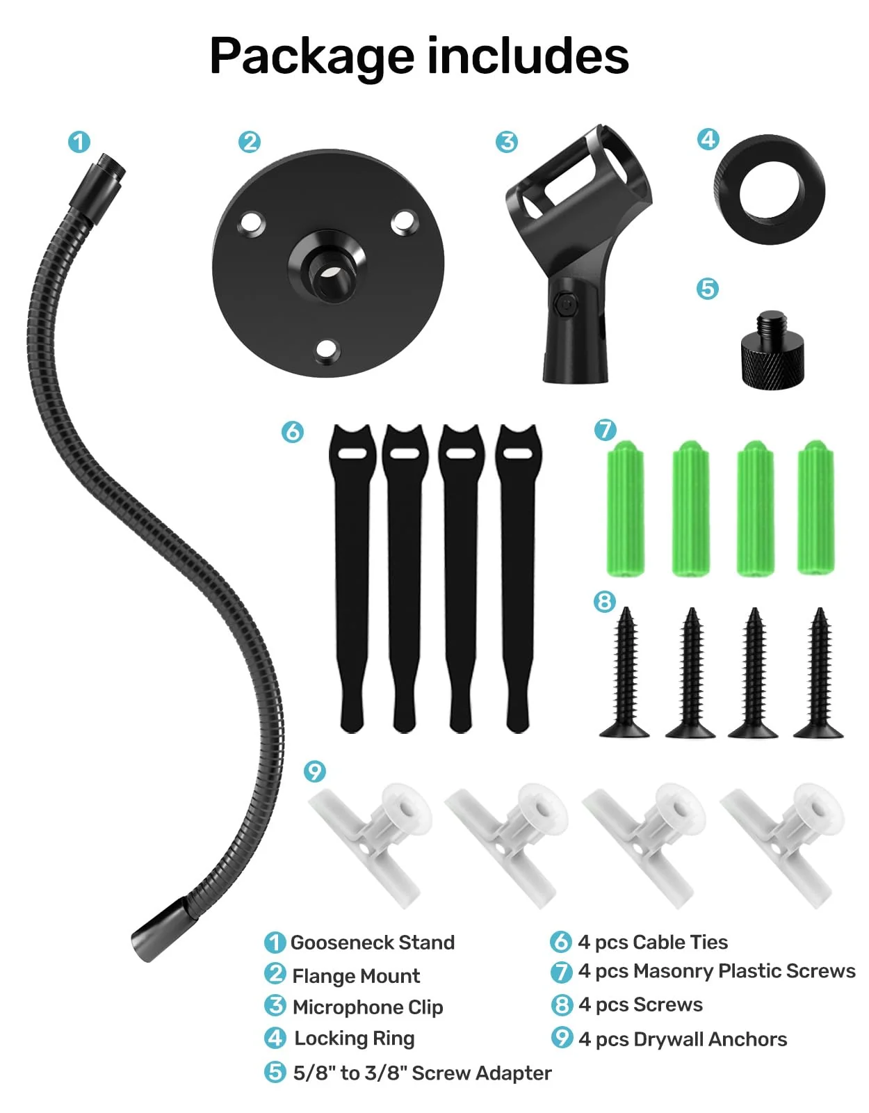 19-inch Gooseneck Microphone Holder Stand, Desktop & Wall Mounted, Heavy Duty Flexible Microphone Arm Stand with Flange Mount Base, Ideal for Podium, Studio, Lecture, Podcast, Gaming, Streaming 19 Inch + Flange Mount - Image 8