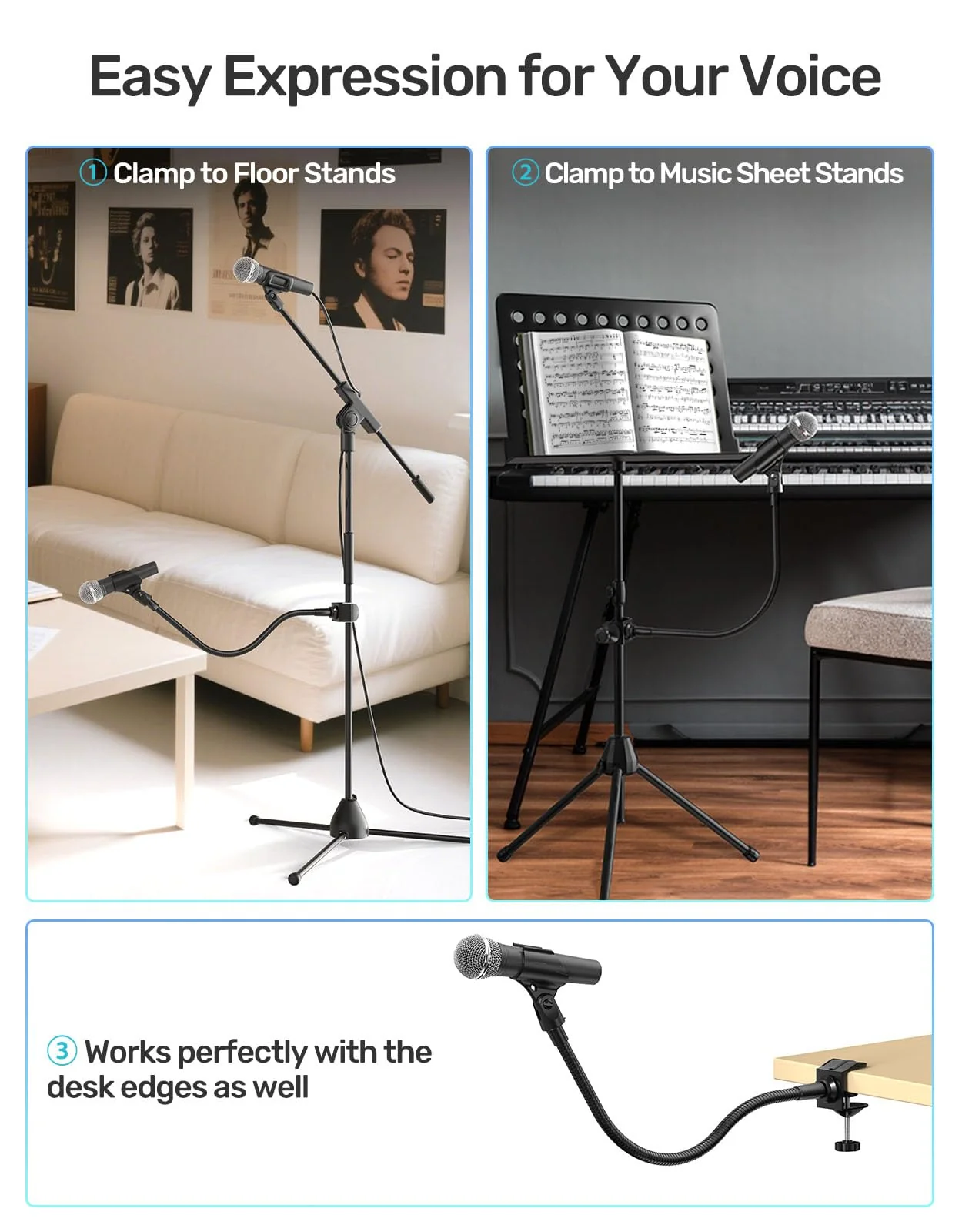 19-inch Gooseneck Microphone Holder Stand, Flexible Mic Arm with Super Crab Clamp for Mic Stand/Desk/Rod/Pole/Stick/Shelf/Tube Clamping, Ideal for Music Stand, Piano, Drum Recording - Image 2
