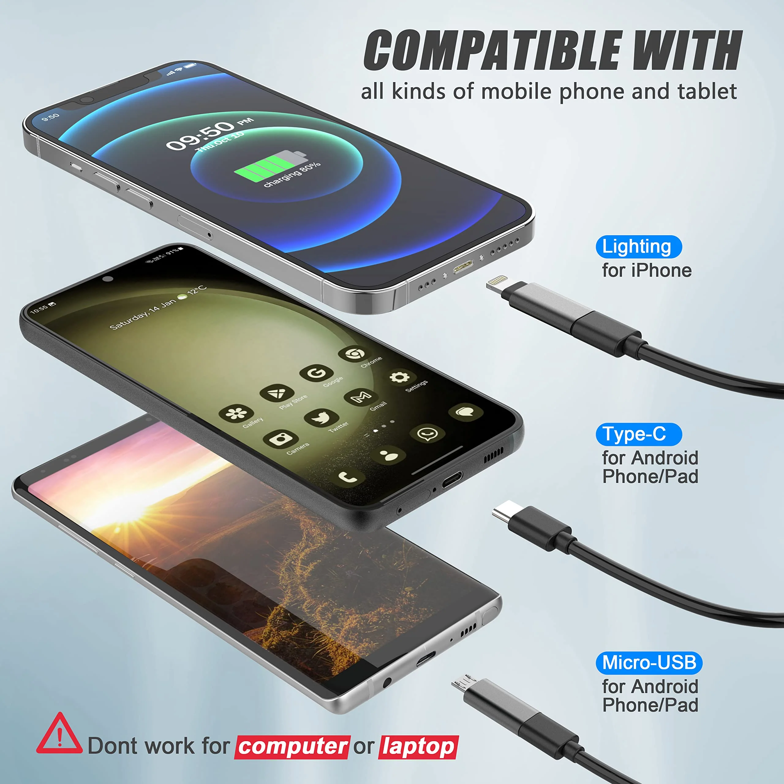 1920P Endoscope Snake Inspection Camera, Lightswim Type C Borescope, Scope Camera with 8 LED Lights for Android and iOS Smartphone, iPhone, iPad, Samsung (16.5 FT/5M) TENG-W400-ONE - Image 3