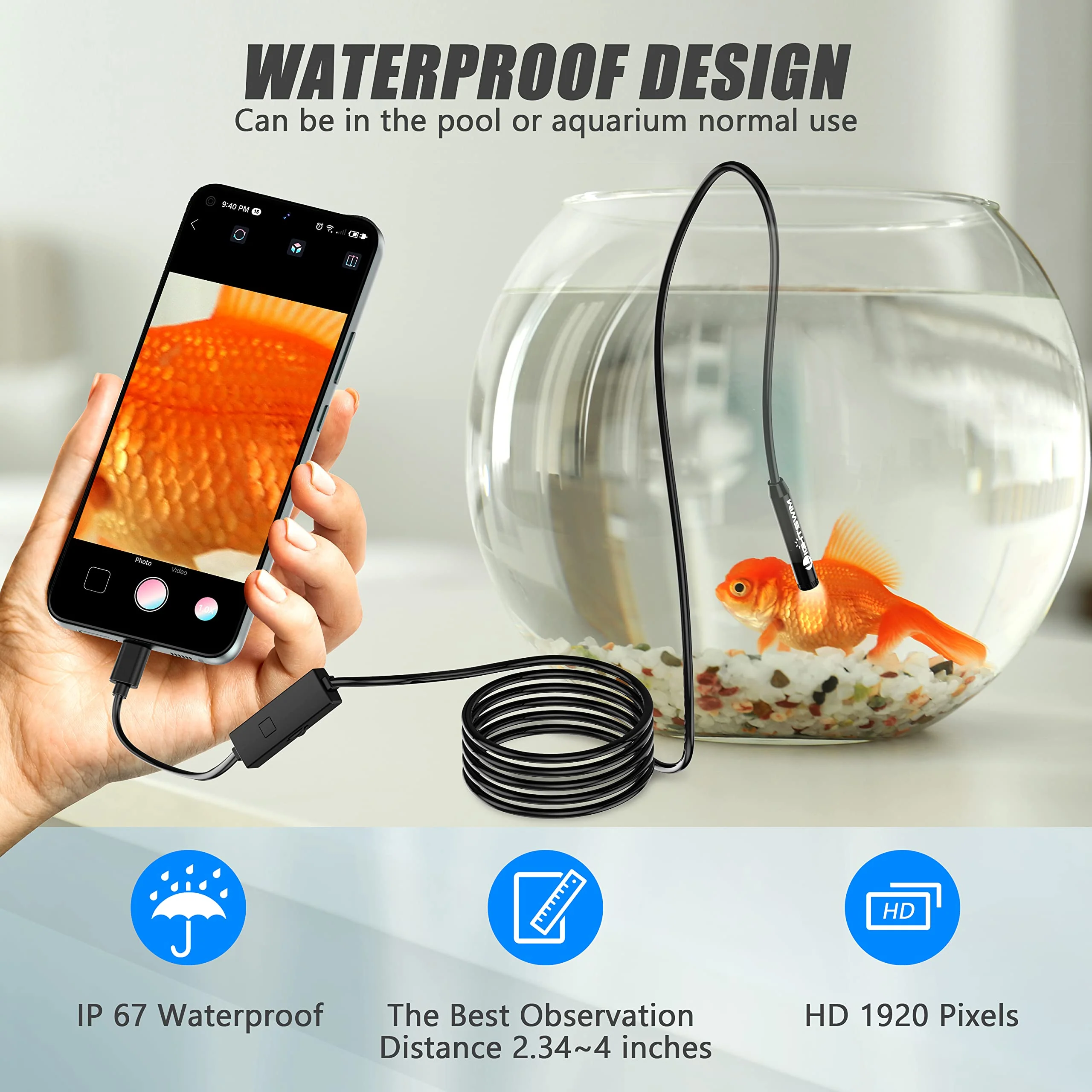 1920P Endoscope Snake Inspection Camera, Lightswim Type C Borescope, Scope Camera with 8 LED Lights for Android and iOS Smartphone, iPhone, iPad, Samsung (16.5 FT/5M) TENG-W400-ONE - Image 5