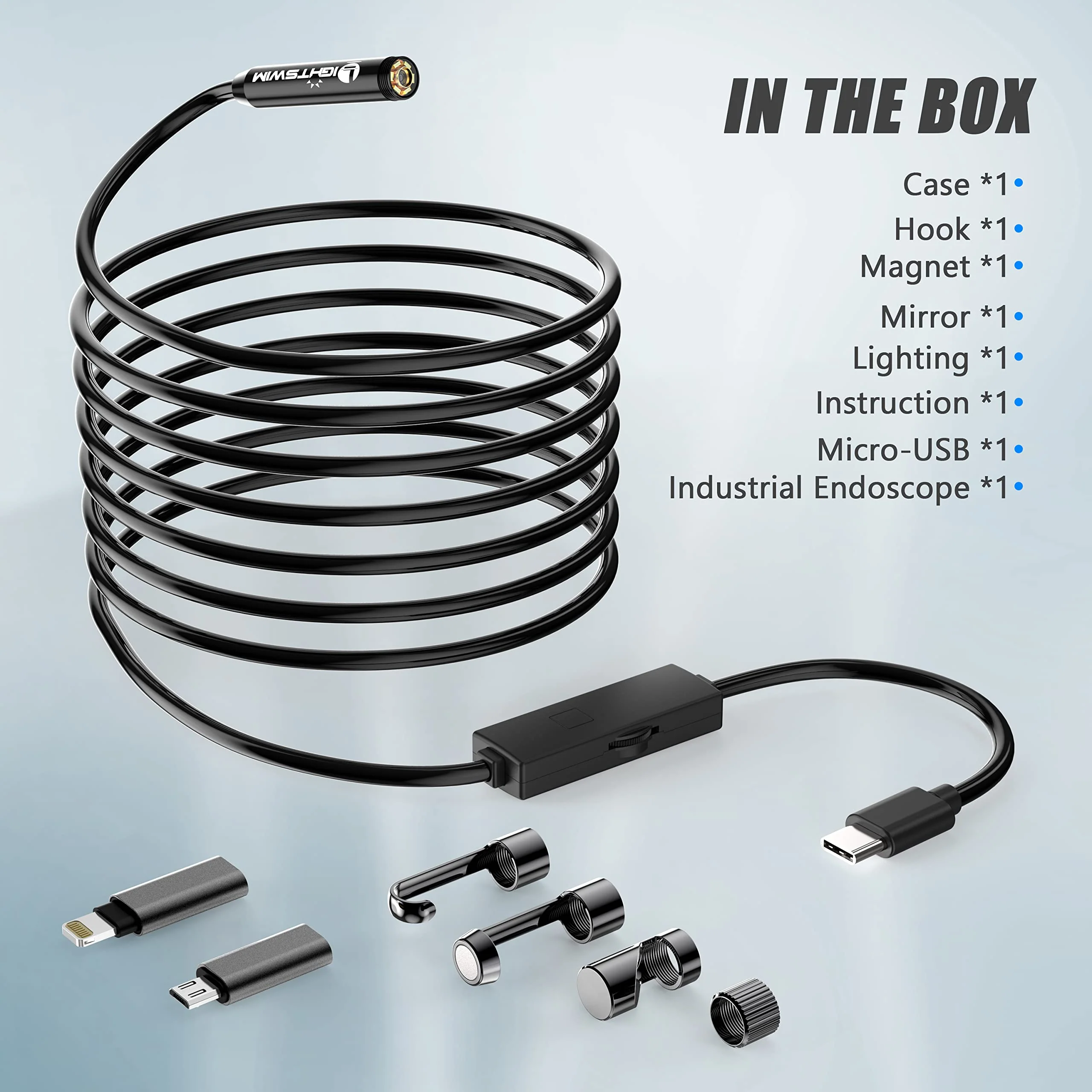1920P Endoscope Snake Inspection Camera, Lightswim Type C Borescope, Scope Camera with 8 LED Lights for Android and iOS Smartphone, iPhone, iPad, Samsung (16.5 FT/5M) TENG-W400-ONE - Image 7