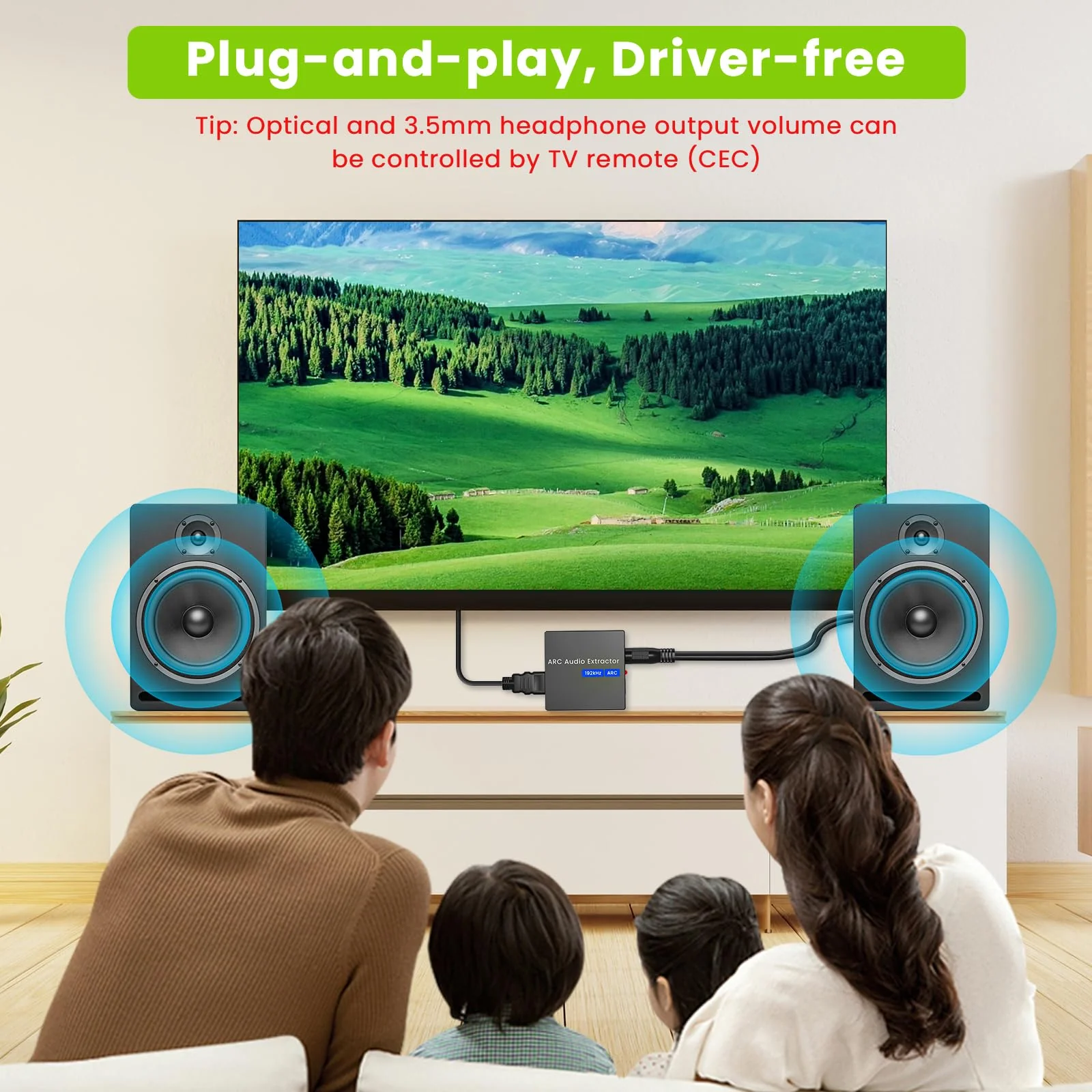 192KHz ARC Audio Extractor, HDMI ARC to Optical Converter, ARC to Optical/Toslink+3.5mm AUX Output, ARC to RCA Audio Converter for TV Amplifier Speaker/Soundbar/Headset - Image 5