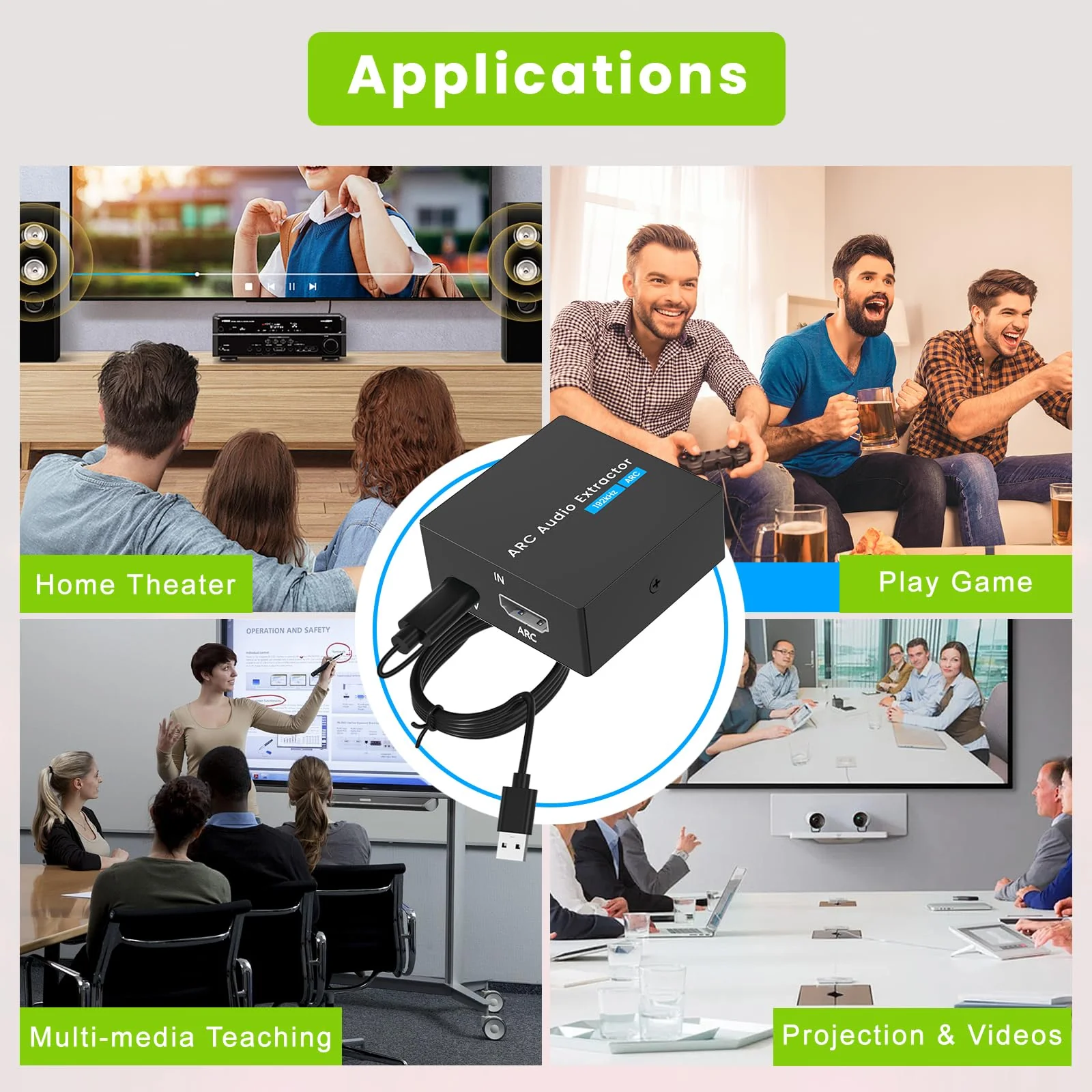 192KHz ARC Audio Extractor, HDMI ARC to Optical Converter, ARC to Optical/Toslink+3.5mm AUX Output, ARC to RCA Audio Converter for TV Amplifier Speaker/Soundbar/Headset - Image 9