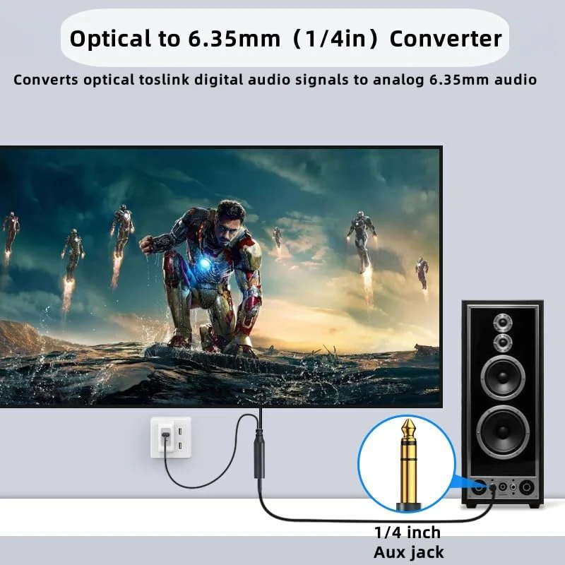 192KHz DAC Optical to 6.35mm TRS Stereo Converter,Optical Audio Cable to 1/4" AUX Cable Adapter,Digital to Analog Audio Converter for HDTV DVD Set-top Boxes(O-ptical to 1/4") Aux Cable - 3FT - Image 2
