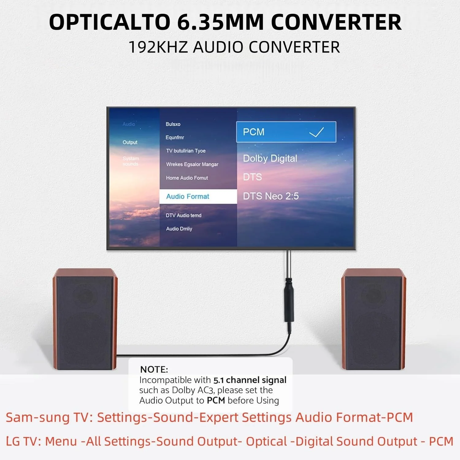 192KHz DAC Optical to 6.35mm TRS Stereo Converter,Optical Audio Cable to 1/4" AUX Cable Adapter,Digital to Analog Audio Converter for HDTV DVD Set-top Boxes(O-ptical to 1/4") Aux Cable - 3FT - Image 5