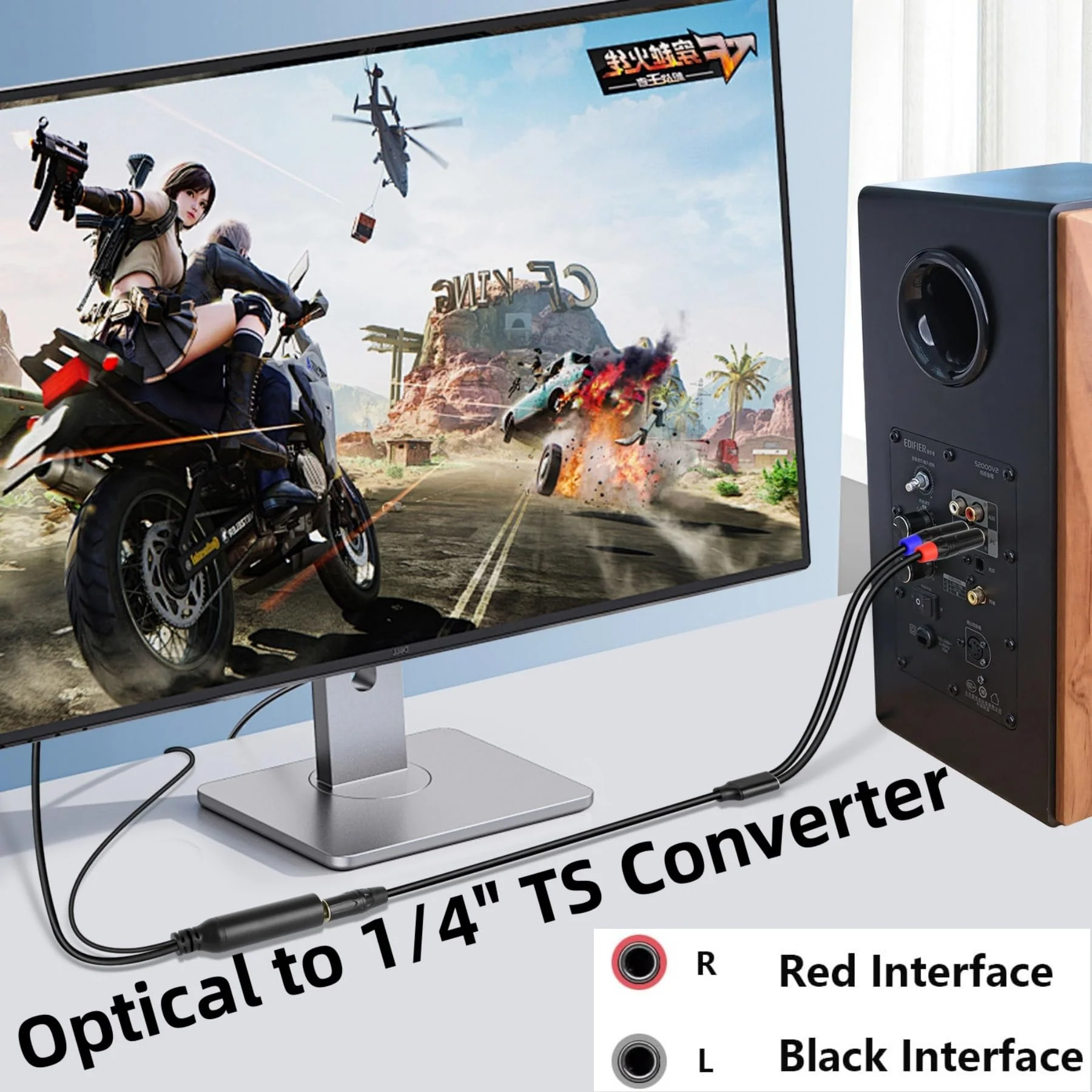 192KHz DAC Optical to Dual 1/4" TS Converter,Optical Audio Cable to Dual 6.35mm AUX Converter for HDTV DVD Set-top Boxes Out to Speaker Audio Mixer(Unidirectional O-ptical to 6.35mm) 3.3FT - Image 3