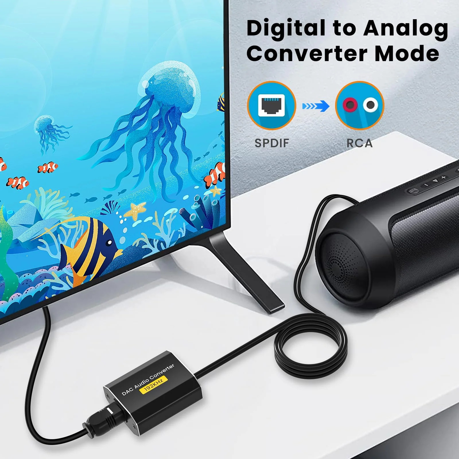 192kHz Optical to RCA Adapter DAC Digital to Analog Audio Converter with Optical Cable to RCA L/R Audio Adapter for HDTV, DVD, Blu-Ray Players and Game Consoles(RCA Male) - Image 2