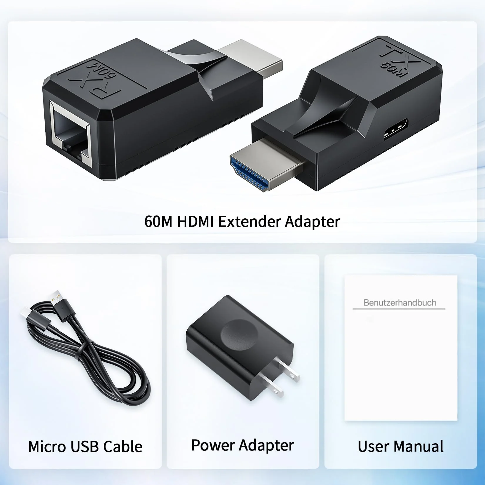 196FT HDMI Extender Over Single Ethernet Cat5e/6 Cable, Support Audio Video UHD 1080P@60Hz, HDMI Male to Male RJ45 Network LAN Extender 60M Converter Repeater, for HDTV, PC, PS3/4, Projector, Monitor 60M Extender Adapter - Image 7