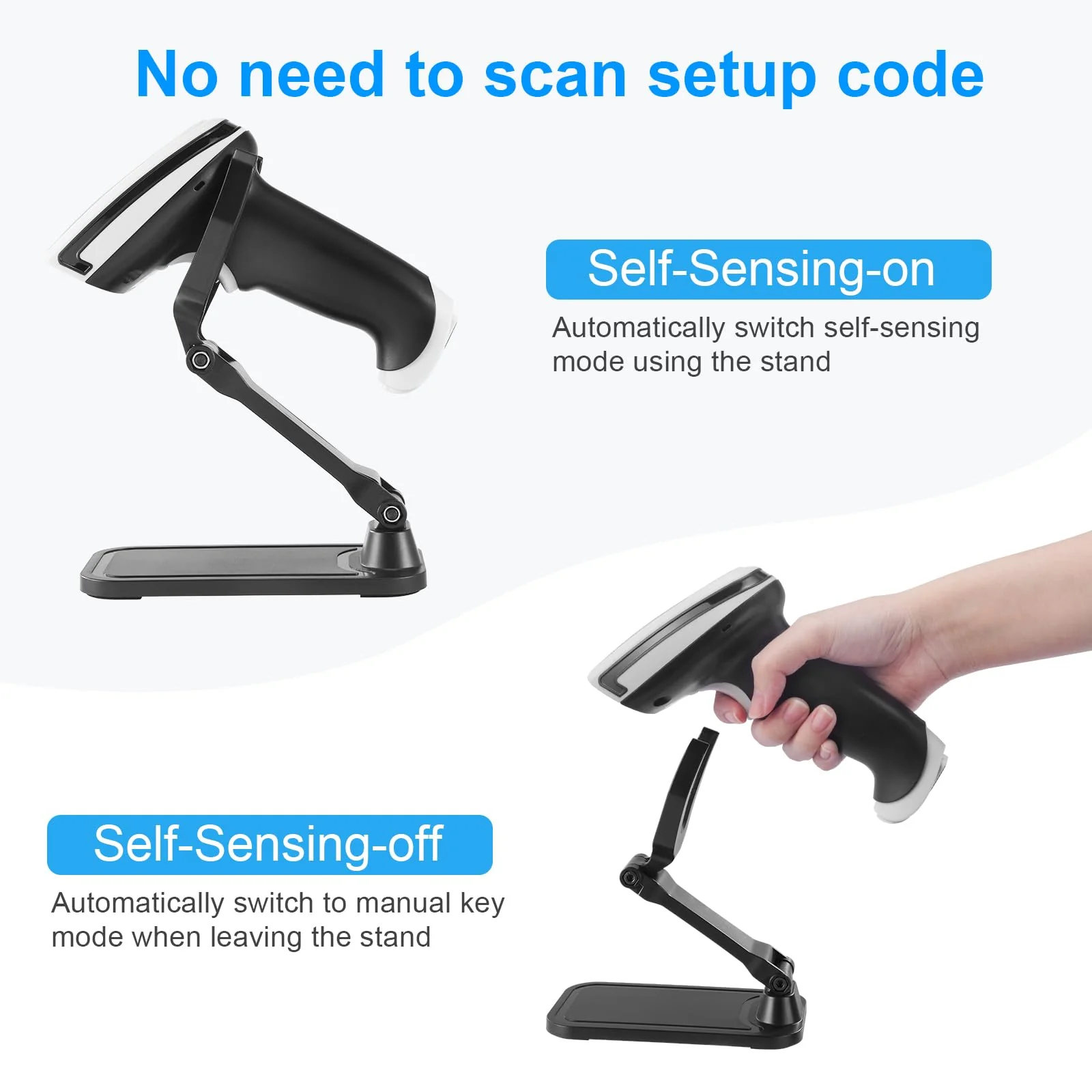 1D 2D Barcode Scanner, Handheld Barcode Reader Bluetooth Wireless QR Code Scanner Bar Code Scanners with Stand 3-1 Bluetooth & 2.4G Wireless & USB Wired Connection &PDF417 Data Matrix Automatic - Image 3