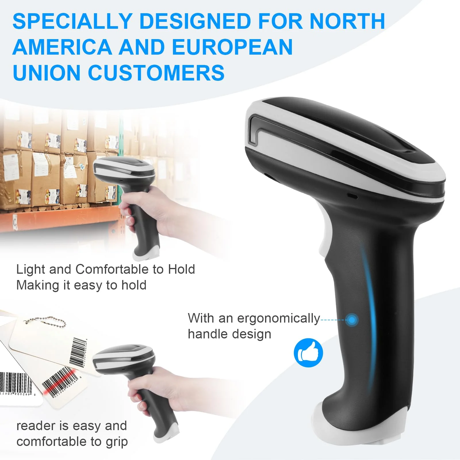 1D 2D Barcode Scanner, Handheld Barcode Reader Bluetooth Wireless QR Code Scanner Bar Code Scanners with Stand 3-1 Bluetooth & 2.4G Wireless & USB Wired Connection &PDF417 Data Matrix Automatic - Image 7
