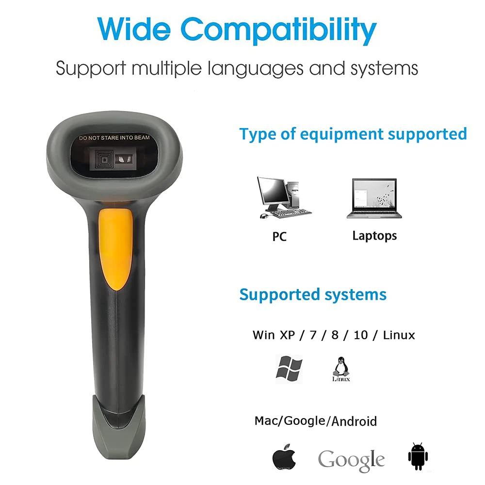 1D CCD 2.4G Wireless Bar Code Scanner Versatile 2 in 1 (Wireless+USB Wired), UNIDEEPLY Automatic Barcode Reader Scanner 196 Feet Indoor Transmission Distance, Scanning Gun for PC Computers, Black - Image 4