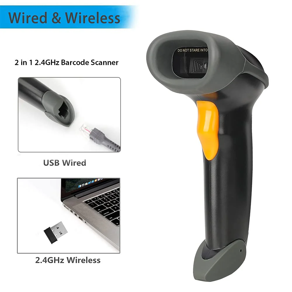 1D CCD 2.4G Wireless Bar Code Scanner Versatile 2 in 1 (Wireless+USB Wired), UNIDEEPLY Automatic Barcode Reader Scanner 196 Feet Indoor Transmission Distance, Scanning Gun for PC Computers, Black - Image 7