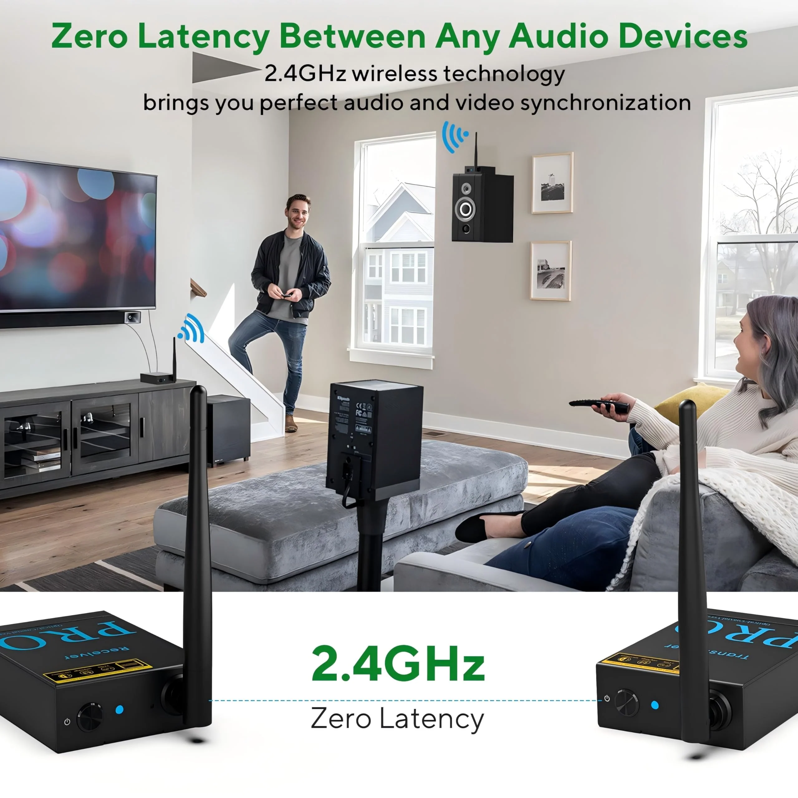 1Mii 2.4GHz Wireless Audio Transmitter and Receiver,192KHz/24bits HiFi Audio, 20ms Low Latency,328ft Long Range Wireless Subwoofer Kit for Speaker/Stereo/Soundbar,Optical/Coaxial/3.5mm(RCA) Ports. - Image 3