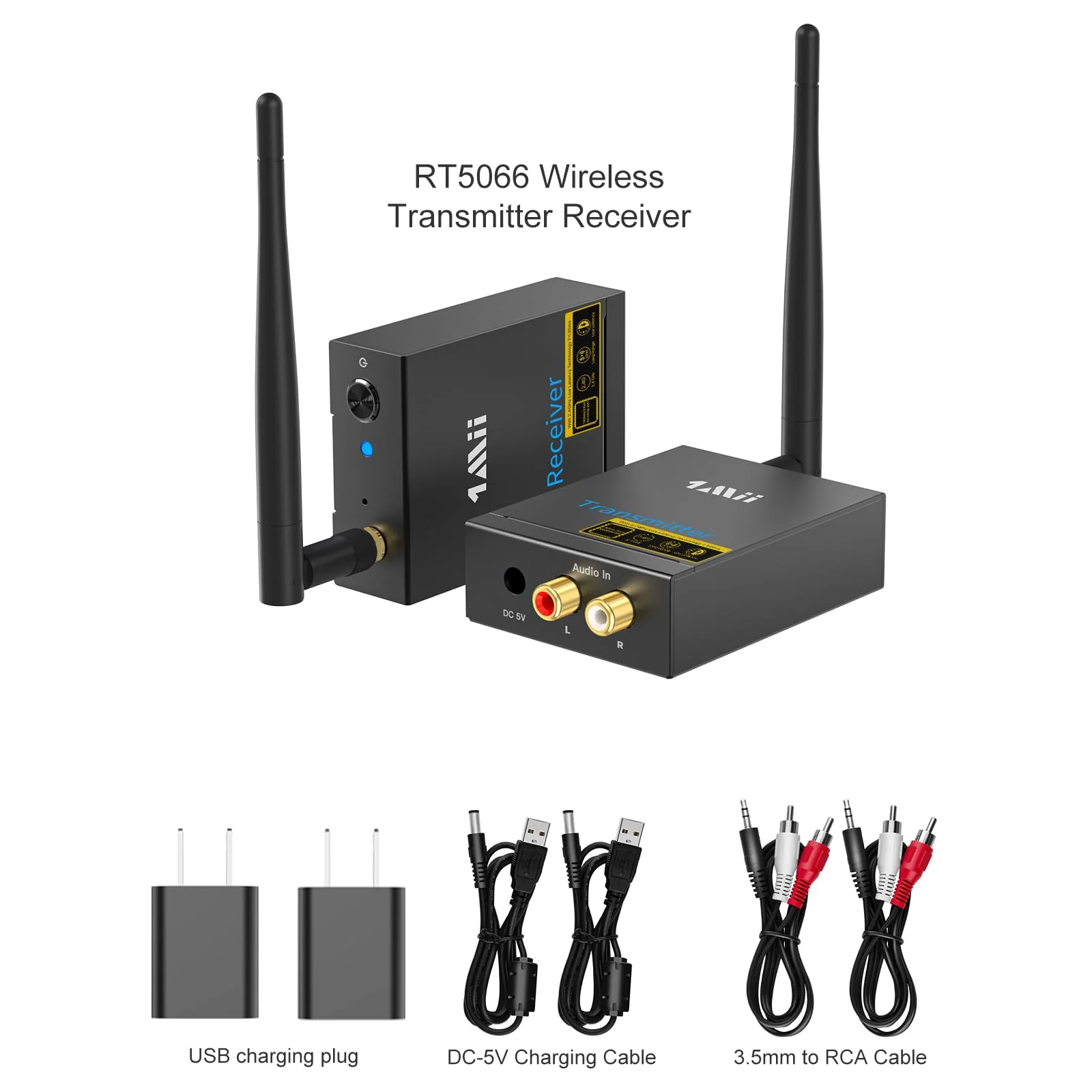 1Mii 2.4Ghz Wireless Audio Transmitter Receiver for TV, 320ft Long Range 20ms Low Delay 192kHz/24bit HiFi Audio, Wireless Adapter Kit for Subwoofer/Powered Speaker/Stereo/Soundbar, RCA(3.5mm)Out/input 2 in 1 - Image 7