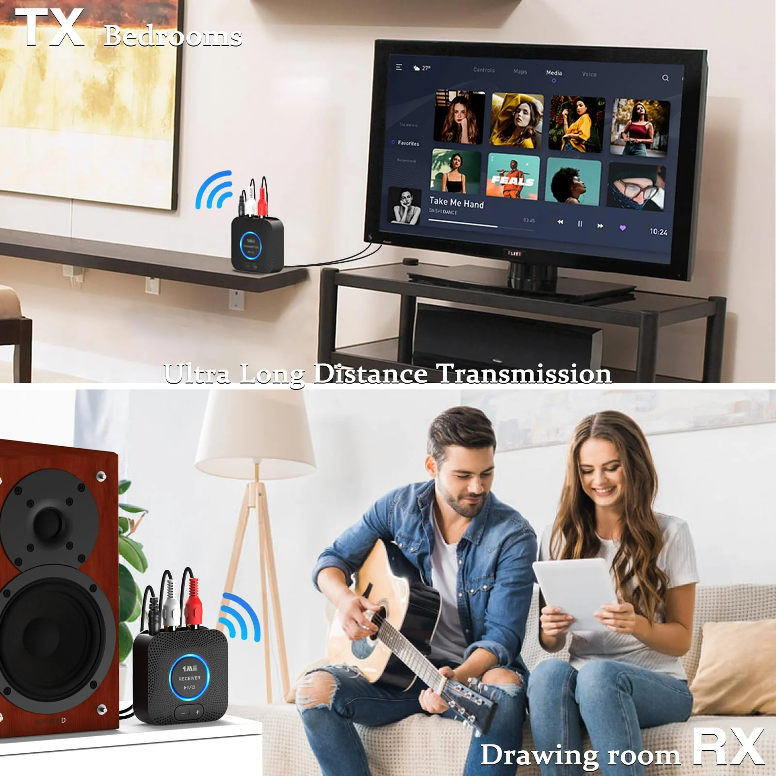1Mii 2.4GHz Wireless Audio Transmitter Receiver Set for TV, 260Ft/80M Long Range 25ms Low Latency with AUX RCA in/Out,Wireless Audio Adapter for TV PC Powered Speaker Amplifier Soundbar - Image 5