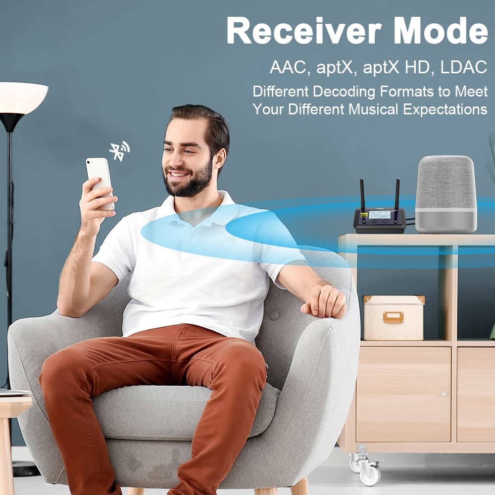 1Mii B03Pro+ Bluetooth 5.3 Transmitter Receiver Certified LDAC for TV Home Stereo, Long Range Bluetooth Extender Wireless Audio Adapter with Screen, Optical RCA AUX 3.5mm Outputs/Inputs B03Pro+ - Image 3