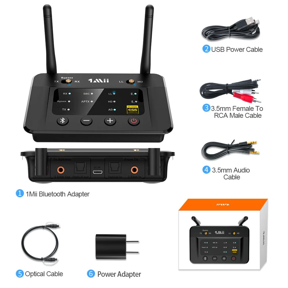 1Mii B03Pro Bluetooth 5.3 Transmitter Receiver for Home Stereo TV, HiFi Wireless Audio Adapter with Audiophile DAC & AptX HD/Low Latency, Long Range, Optical RCA AUX 3.5mm Outputs/Inputs Black1 - Image 7