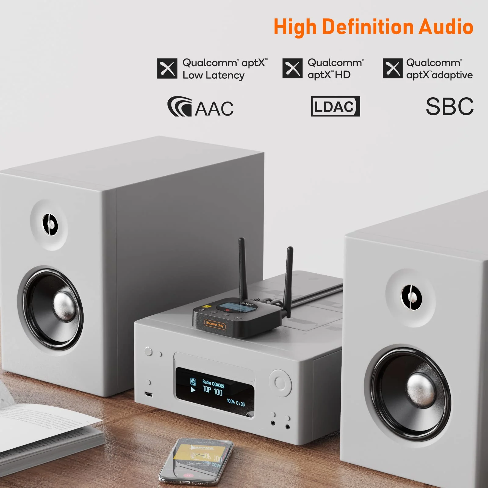 1Mii B06Pro+ Bluetooth Receiver, HiFi Bluetooth 5.1 Wireless Audio Adapter w/ LDAC, Long Range Bluetooth Receiver aptX HD & Low Latency aptX Adaptive Volume Control LCD Display for Home Stereo System - Image 2