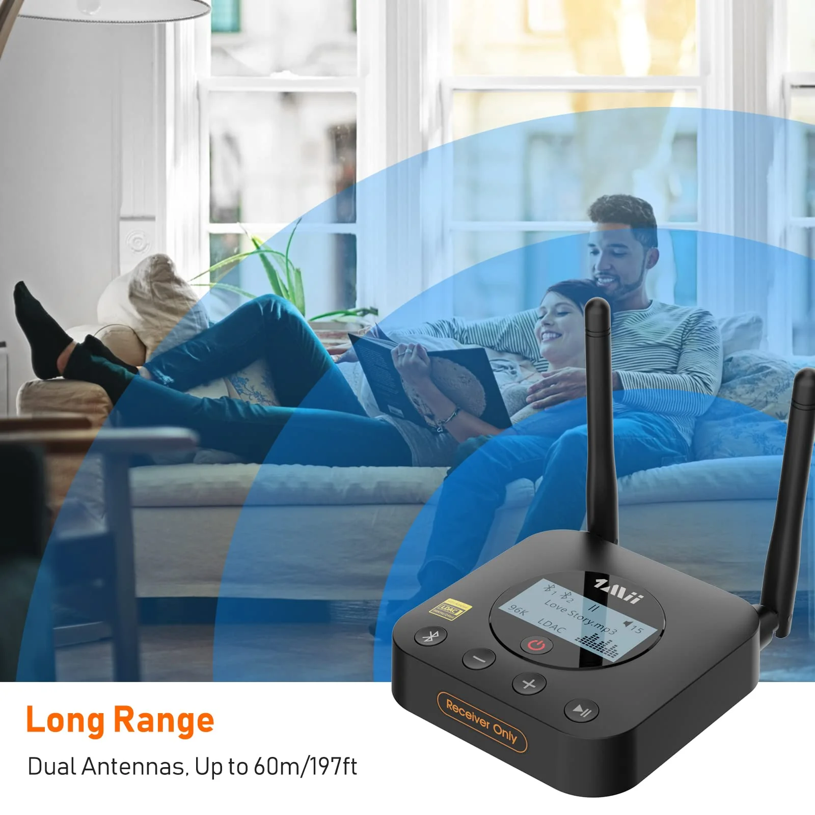 1Mii B06Pro+ Bluetooth Receiver, HiFi Bluetooth 5.1 Wireless Audio Adapter w/ LDAC, Long Range Bluetooth Receiver aptX HD & Low Latency aptX Adaptive Volume Control LCD Display for Home Stereo System - Image 3
