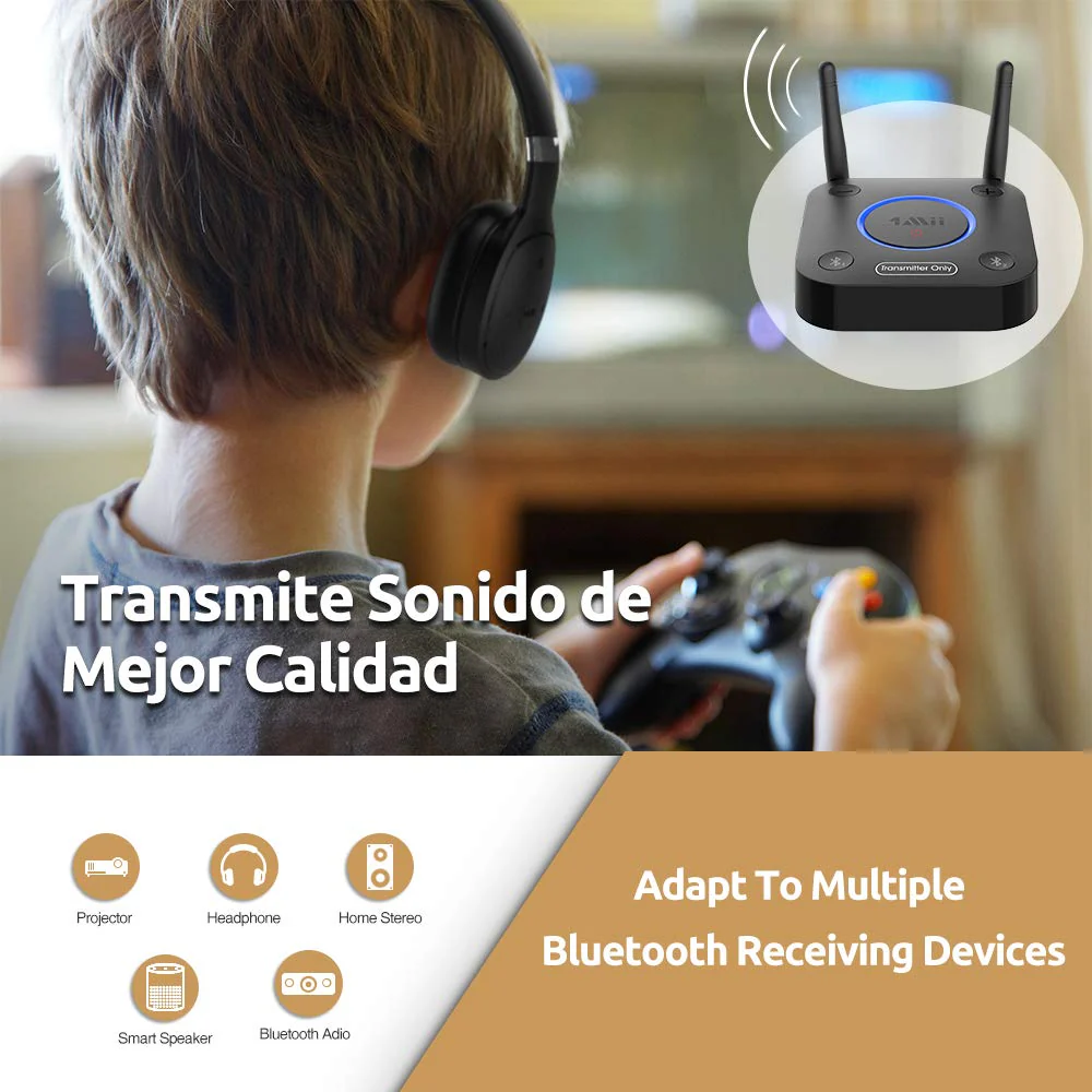 1Mii B06TX Bluetooth 5.0 Transmitter for TV to Wireless Headphone/Speaker, Bluetooth Adapter for TV w/Volume Control, AUX/RCA/Optical/Coaxial Audio Input, Plug n Play, AptX Low Latency Black - Image 3