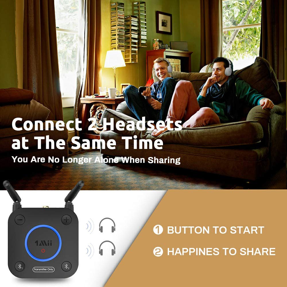 1Mii B06TX Bluetooth 5.0 Transmitter for TV to Wireless Headphone/Speaker, Bluetooth Adapter for TV w/Volume Control, AUX/RCA/Optical/Coaxial Audio Input, Plug n Play, AptX Low Latency Black - Image 5