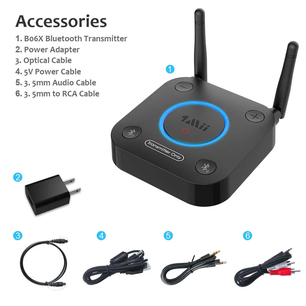 1Mii B06TX Bluetooth 5.0 Transmitter for TV to Wireless Headphone/Speaker, Bluetooth Adapter for TV w/Volume Control, AUX/RCA/Optical/Coaxial Audio Input, Plug n Play, AptX Low Latency Black - Image 7