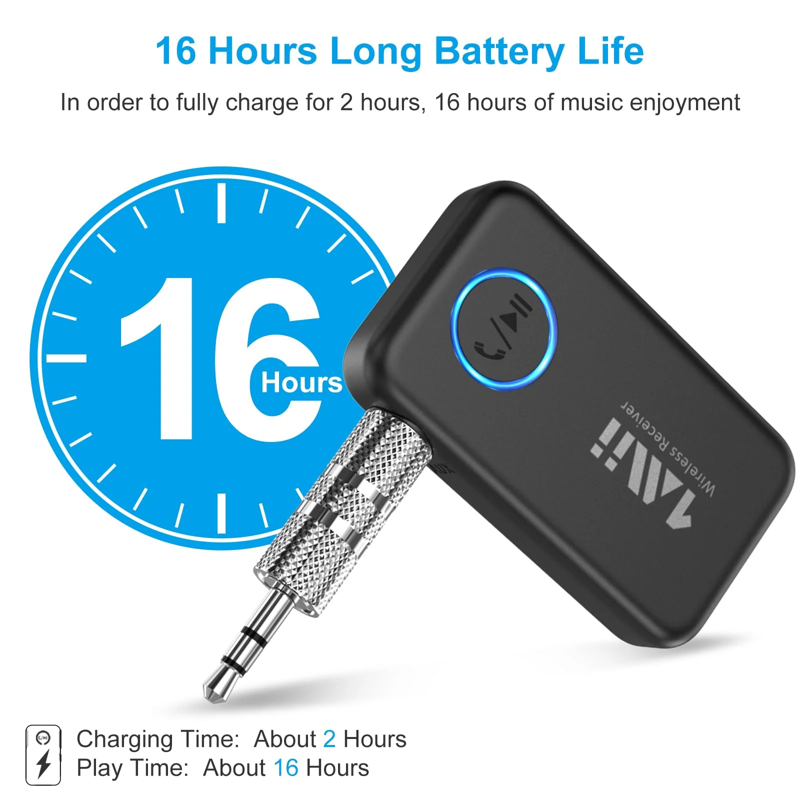 1Mii Bluetooth 5.3 Music Receiver for Car/Home Stereo, Aux Bluetooth Adapter for Car with Volume Control Supports Hands Free Calls, 16H Battery Life - Image 6